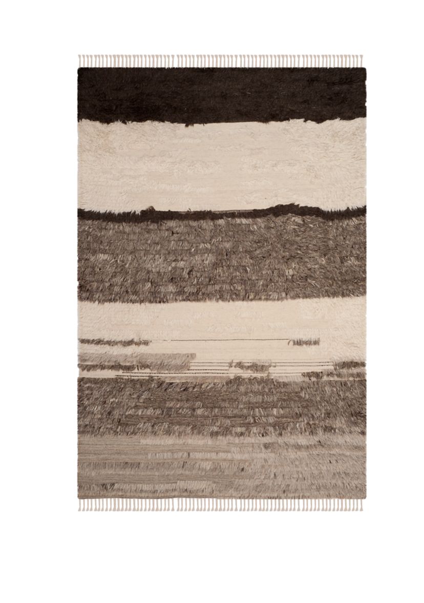 Kenya Ivory/Grey Wool with Tassels Area Rug Collection