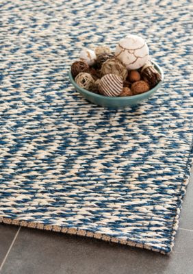 Natural Fiber Blue/Ivory Area Rug 2-ft. 6-ft. x 8-ft.