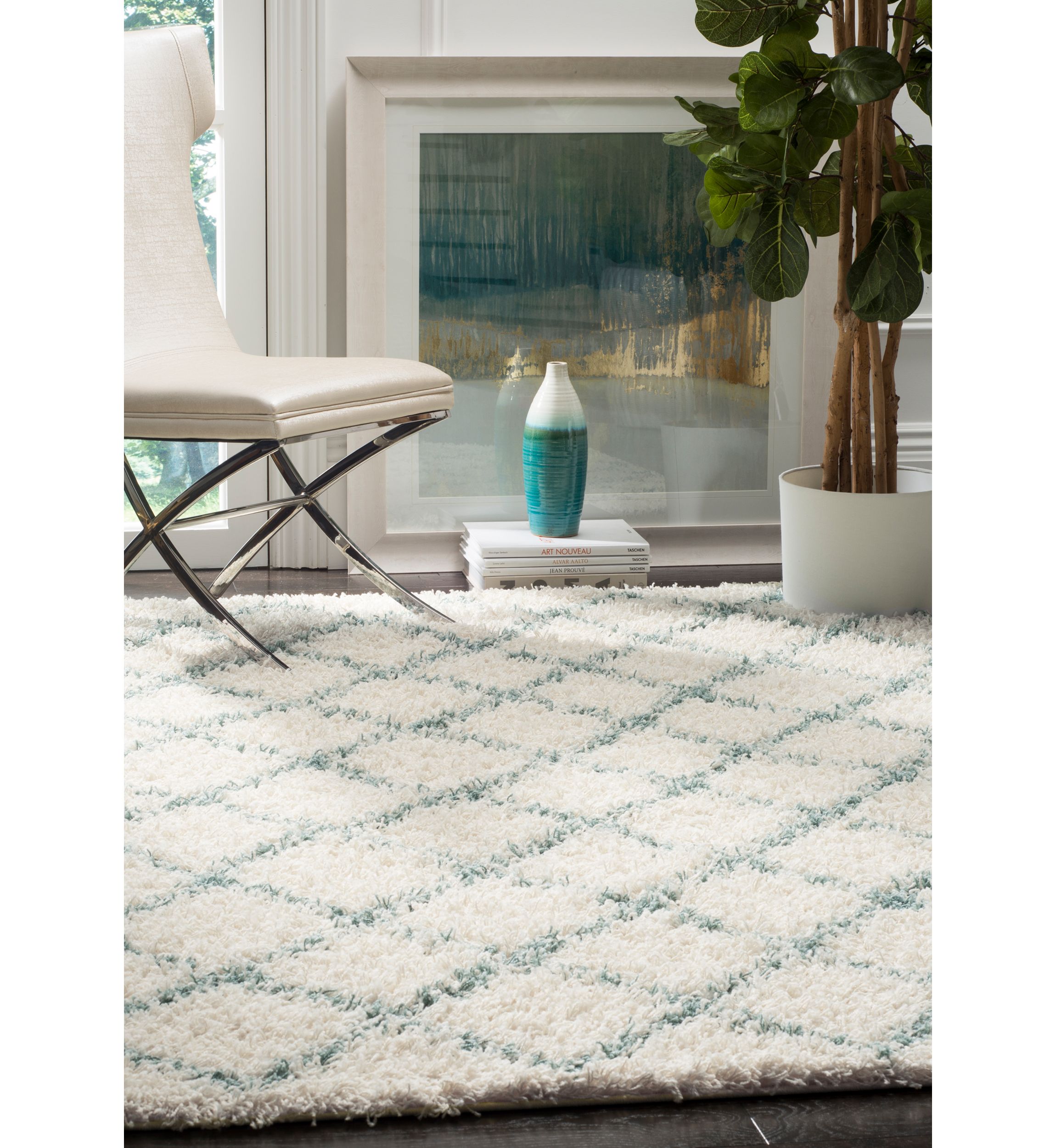 Dallas Shag Ivory/Seafoam Area Rug 3-ft. x 5-ft.