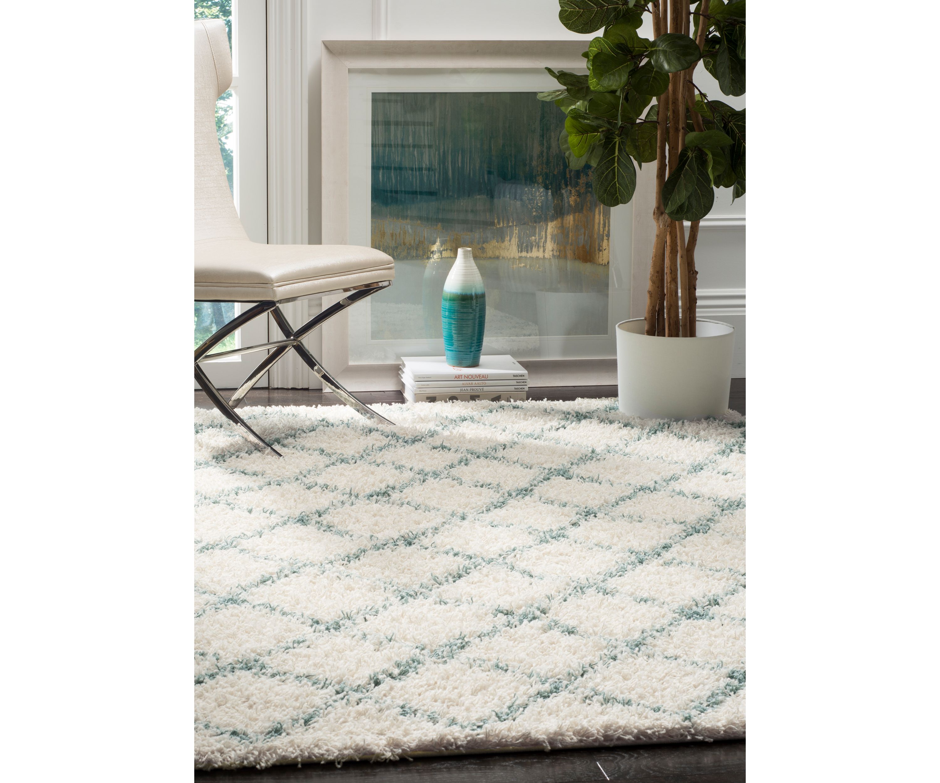Dallas Shag Ivory/Seafoam Area Rug 4-ft. x 6-ft.