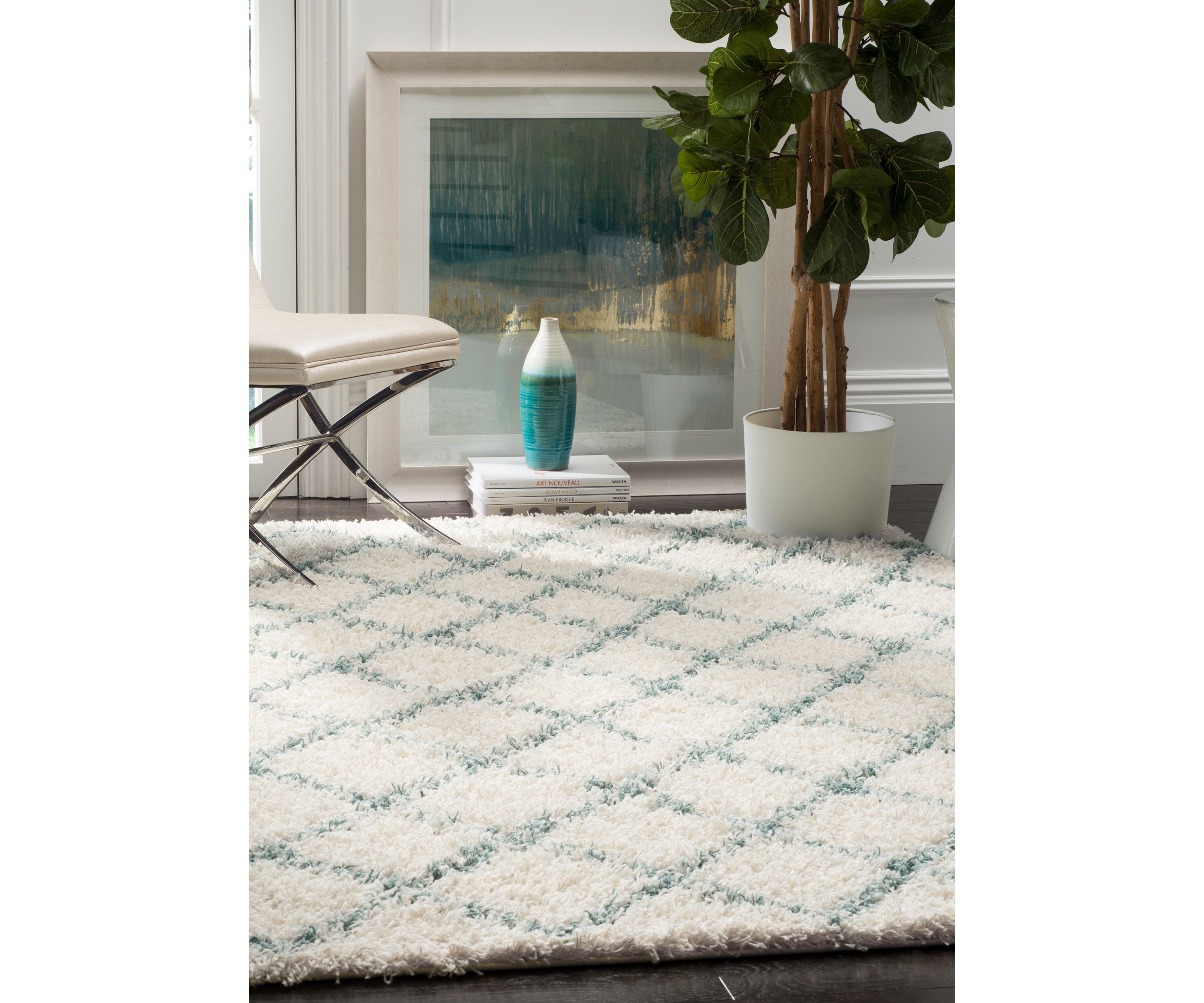 Dallas Shag Ivory/Seafoam Area Rug 8-ft. x 10-ft.