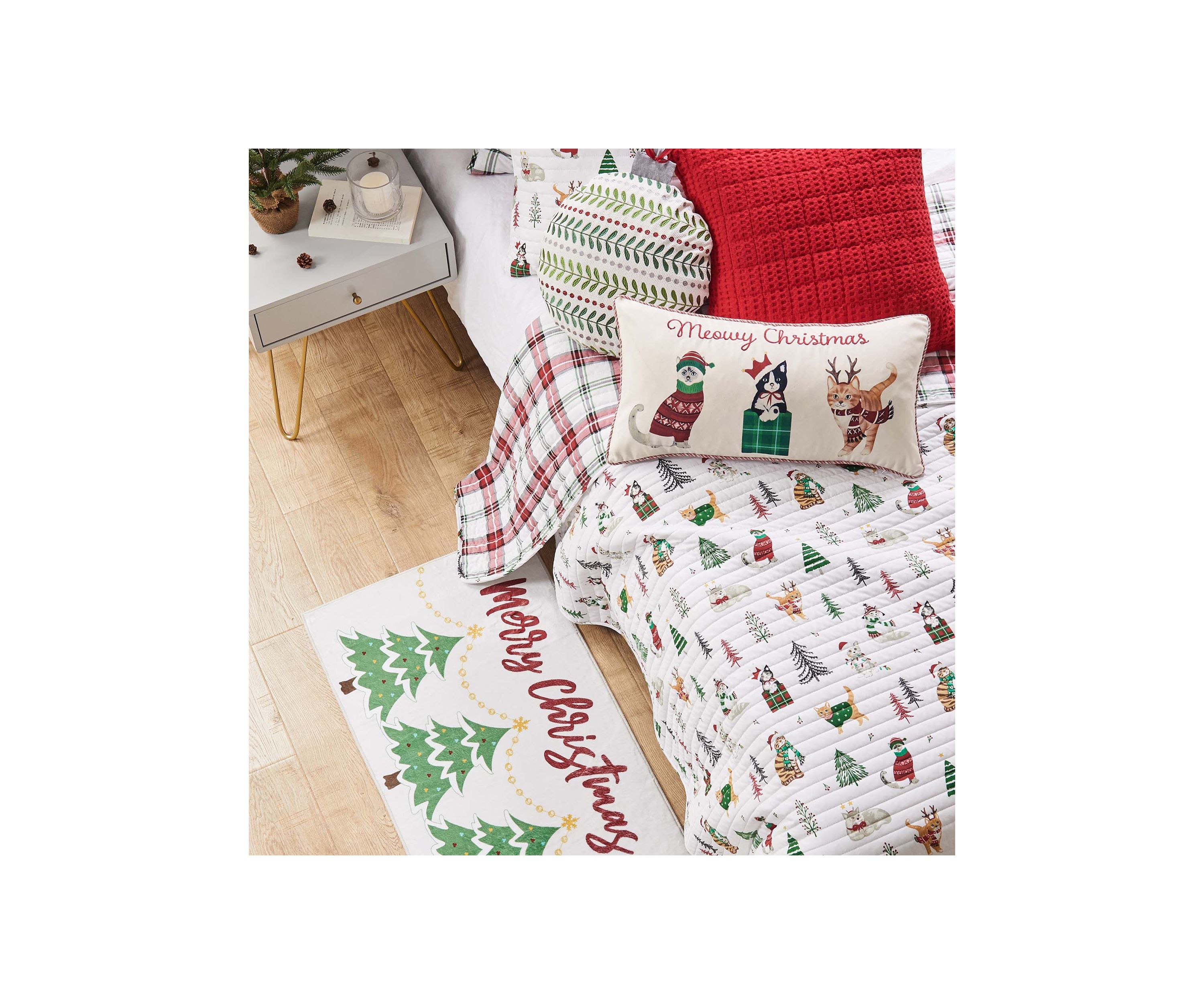 Meowy Christmas King Quilt Set