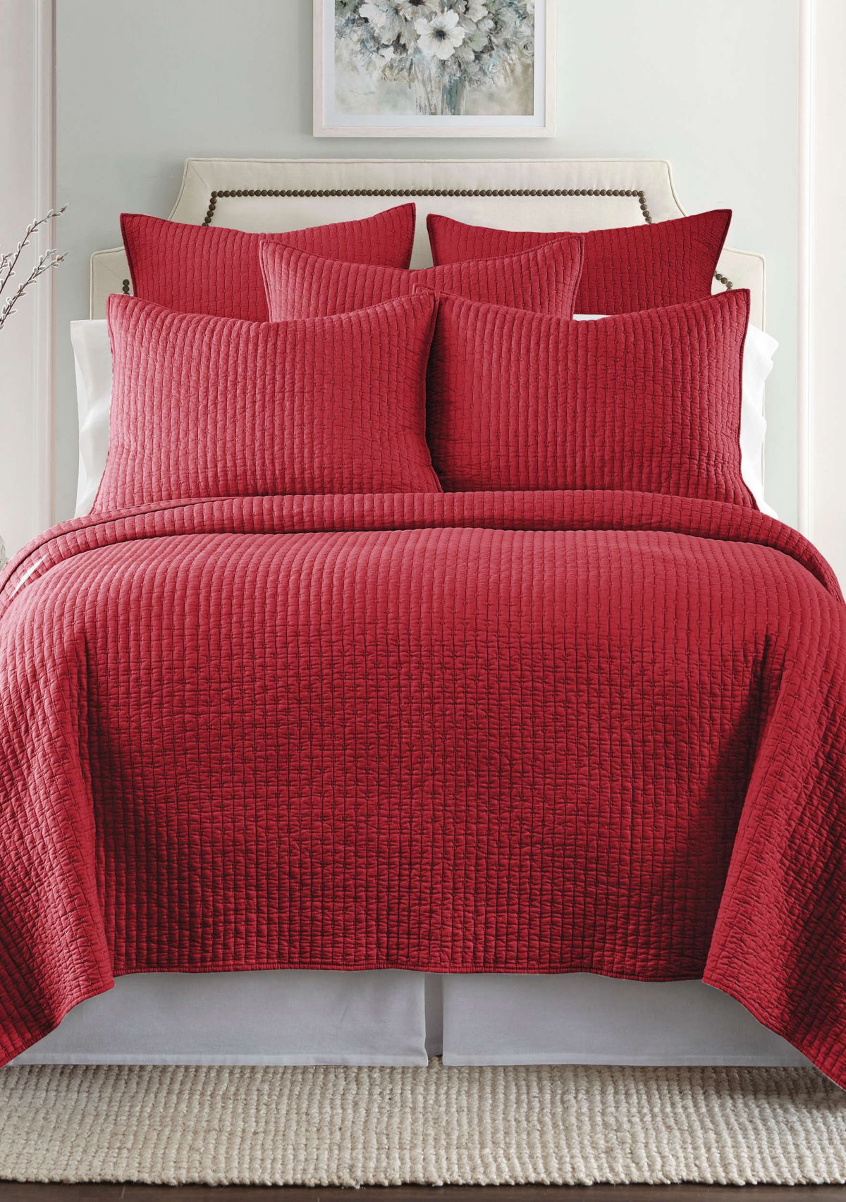 Cross Stitch Velvet Red with White King Quilt Set