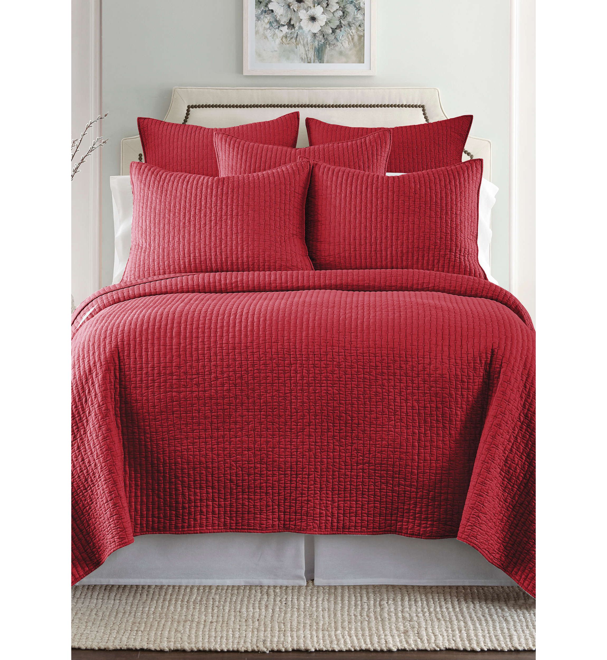 Cross Stitch Velvet Red with White King Quilt Set
