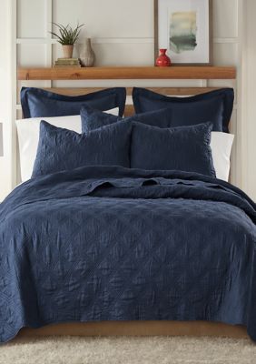 Levtex Home French Flax Washed Linen Quilt, Navy Blue, Twin Long