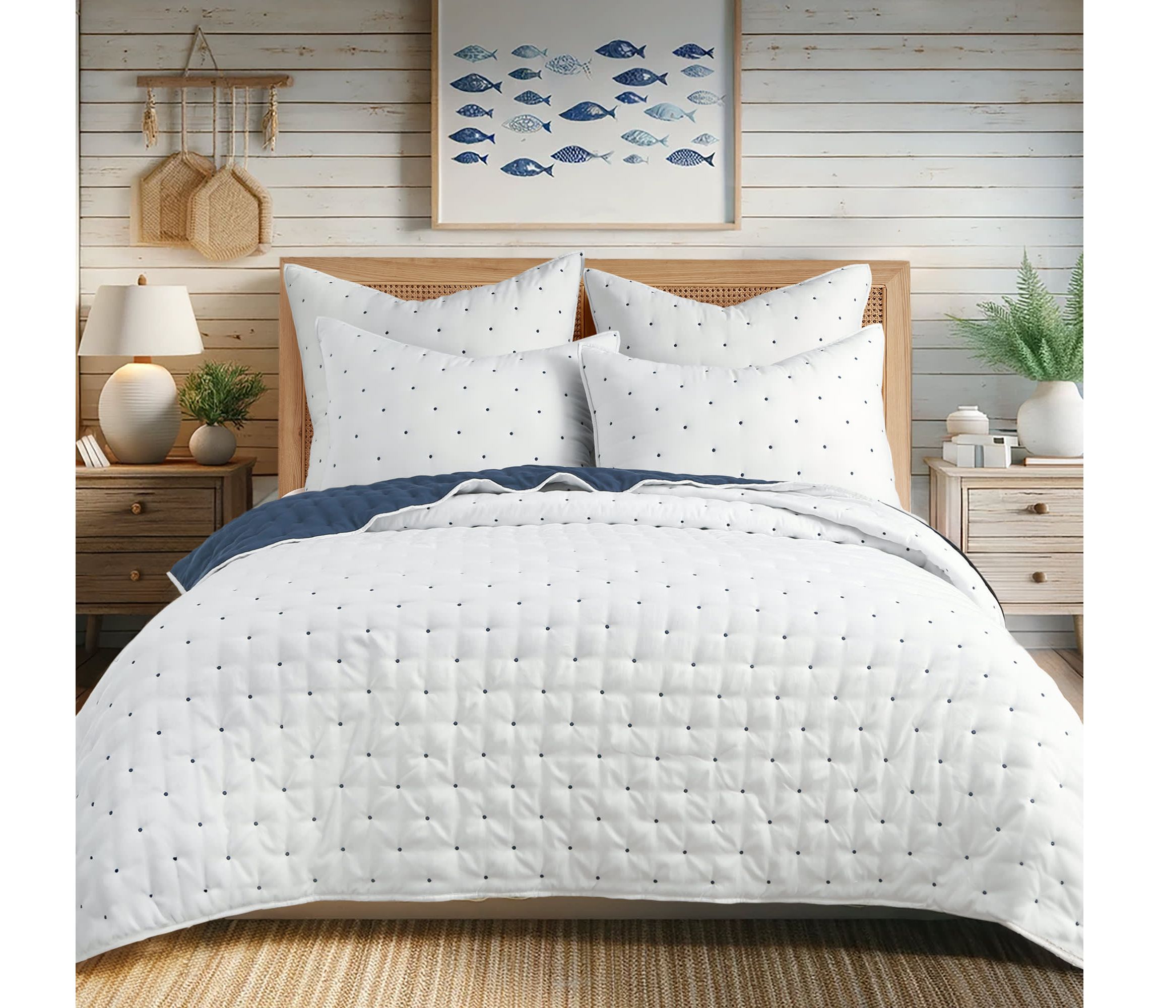 Embroidered Swiss Dot Quilt Set