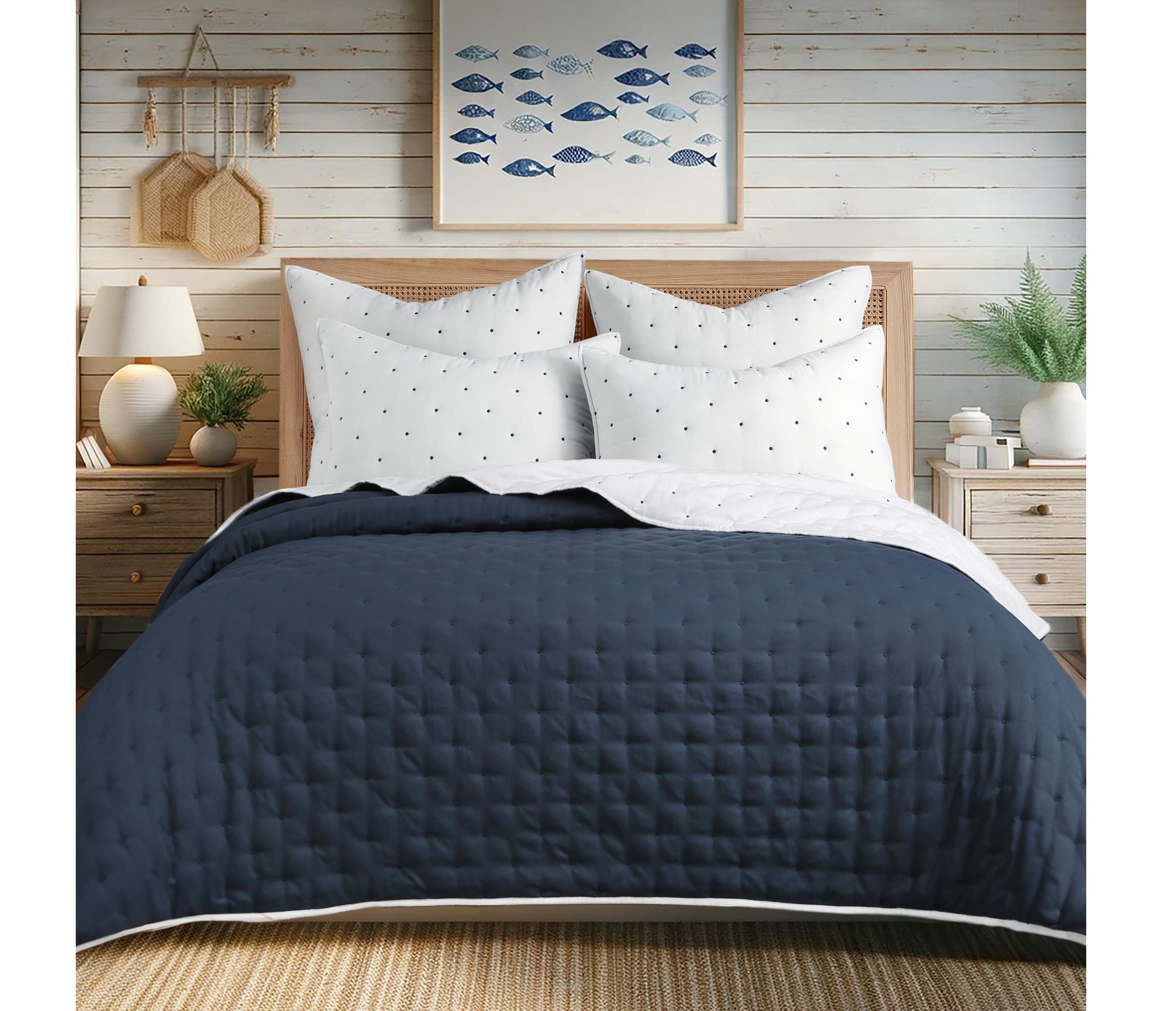Embroidered Swiss Dot Quilt Set
