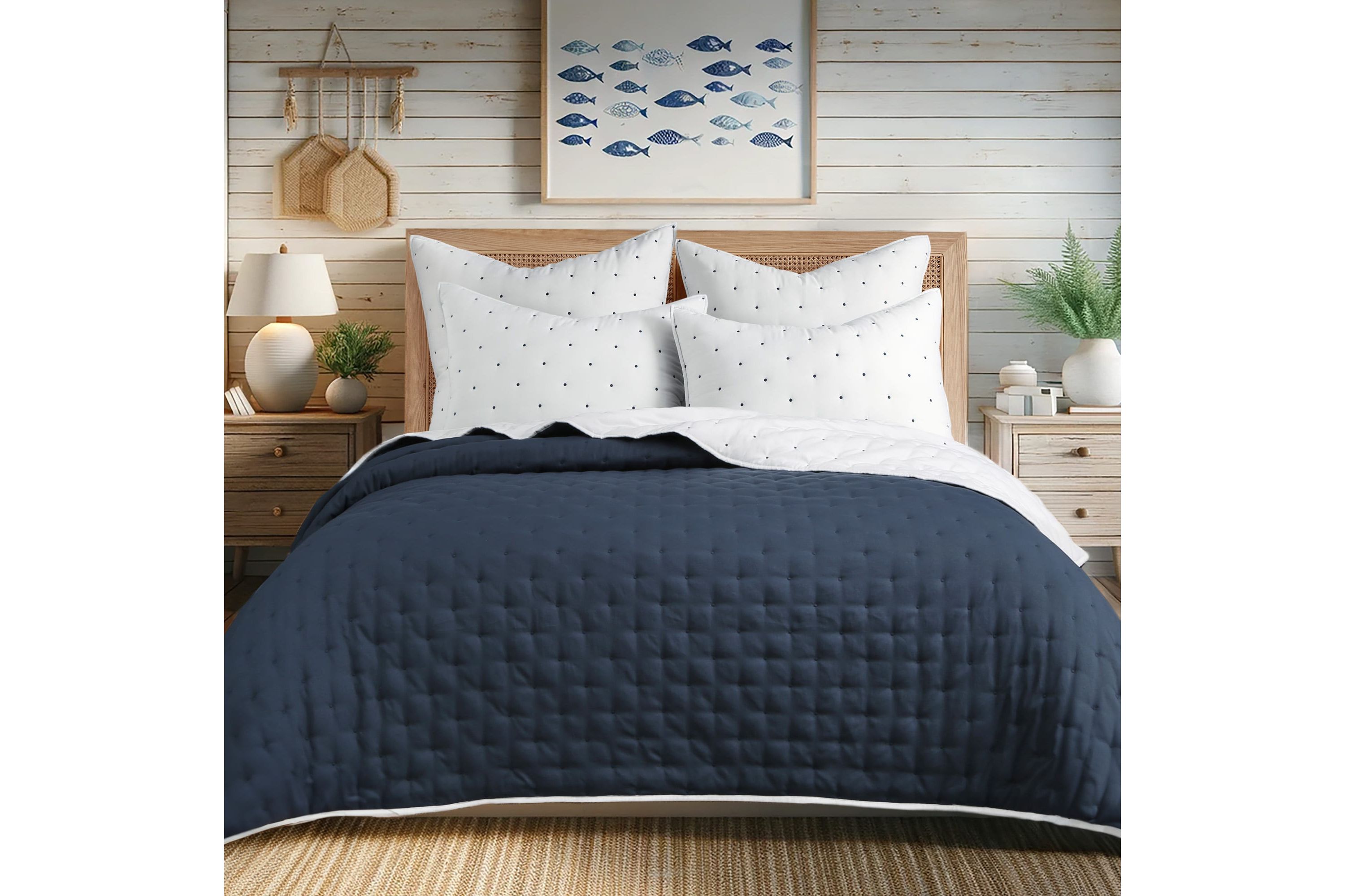 Embroidered Swiss Dot Quilt Set