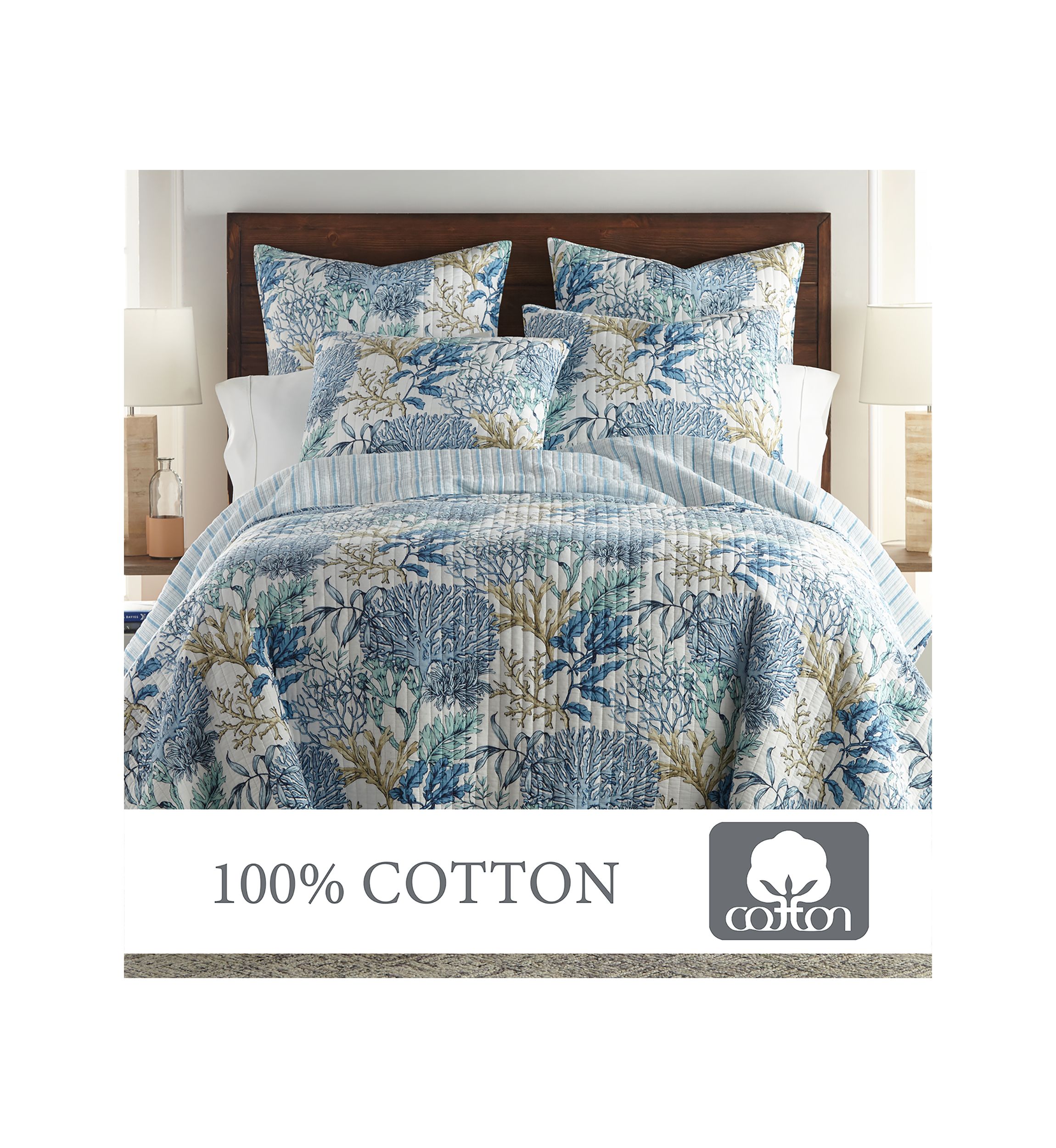 Mahina Blue Reversible Quilt Set