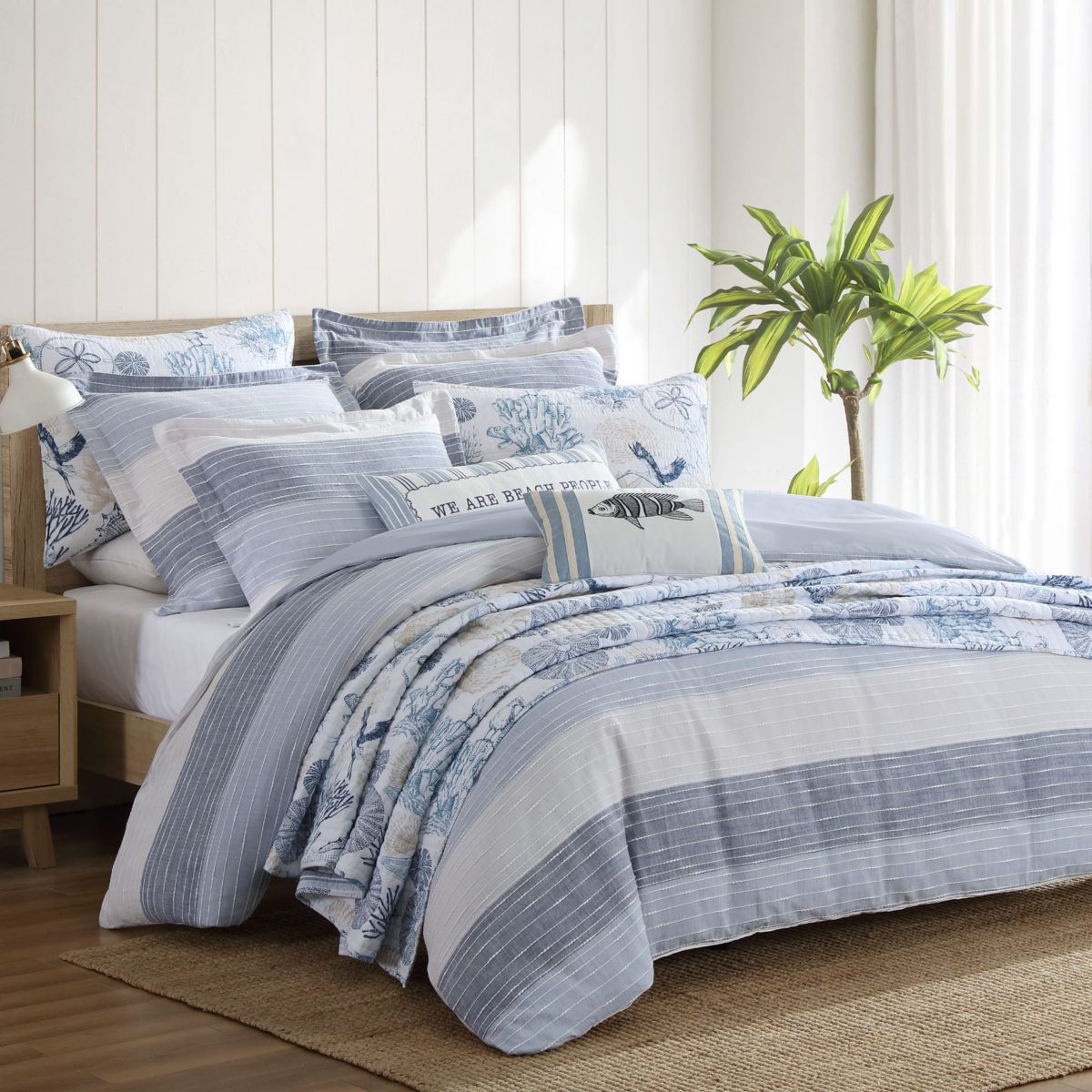 Sand Stripes Blue Twin 2pc Comforter Set