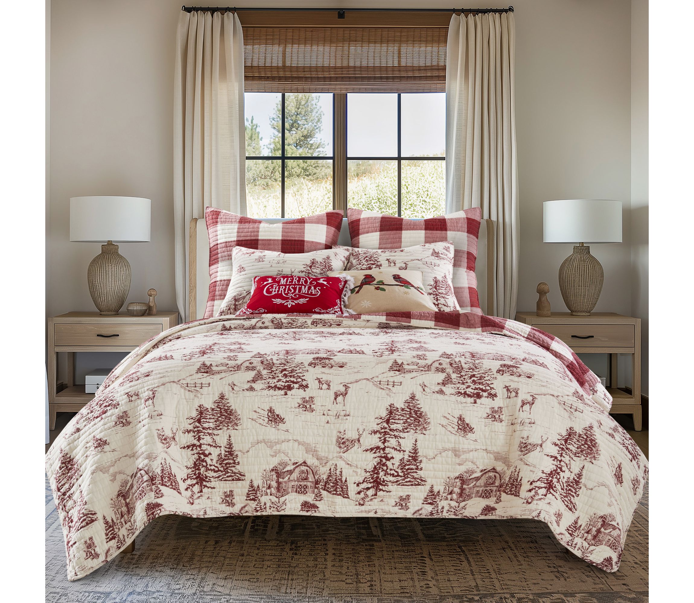 Winter Sleigh Ride Red Quilt Set