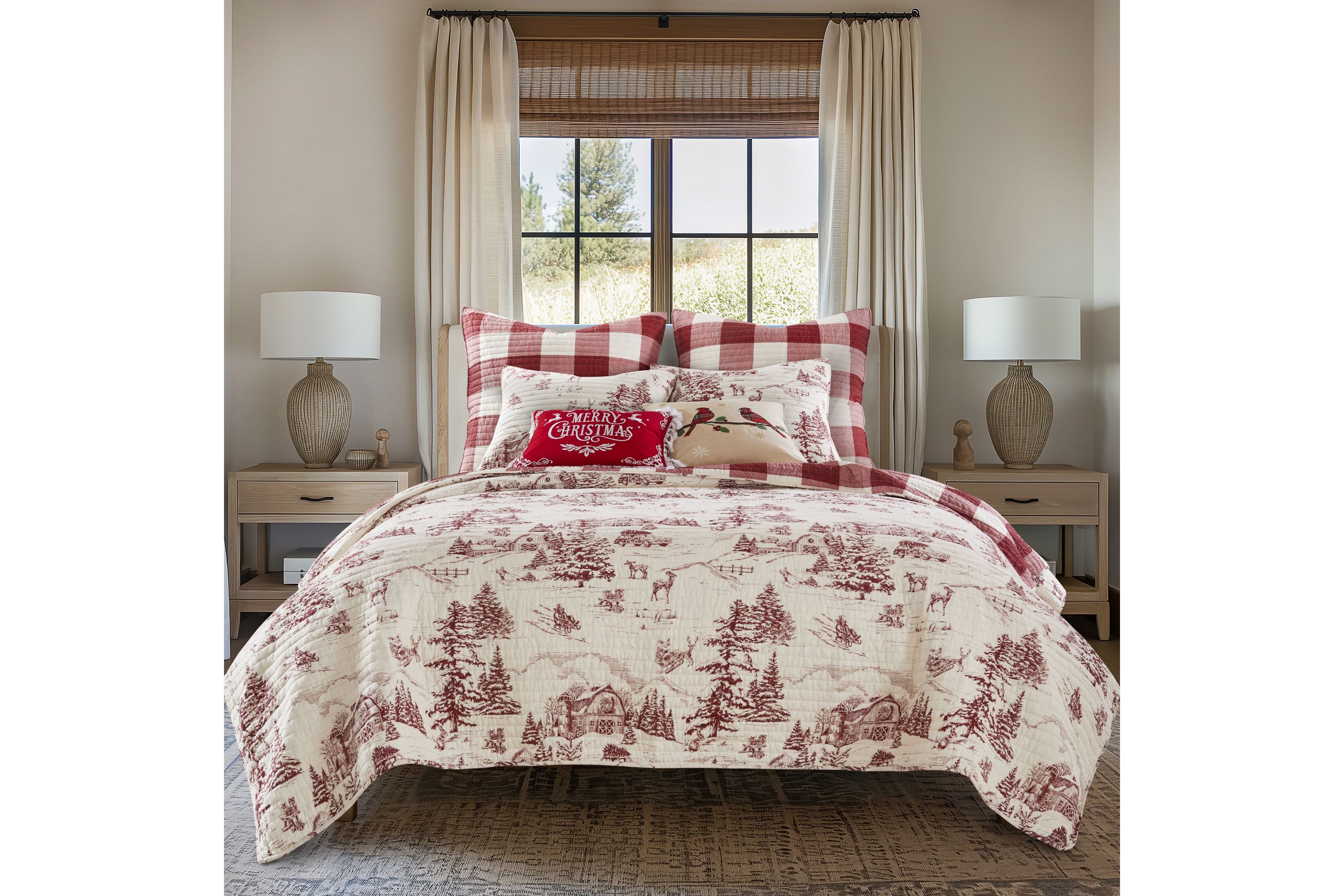 Winter Sleigh Ride Red Quilt Set