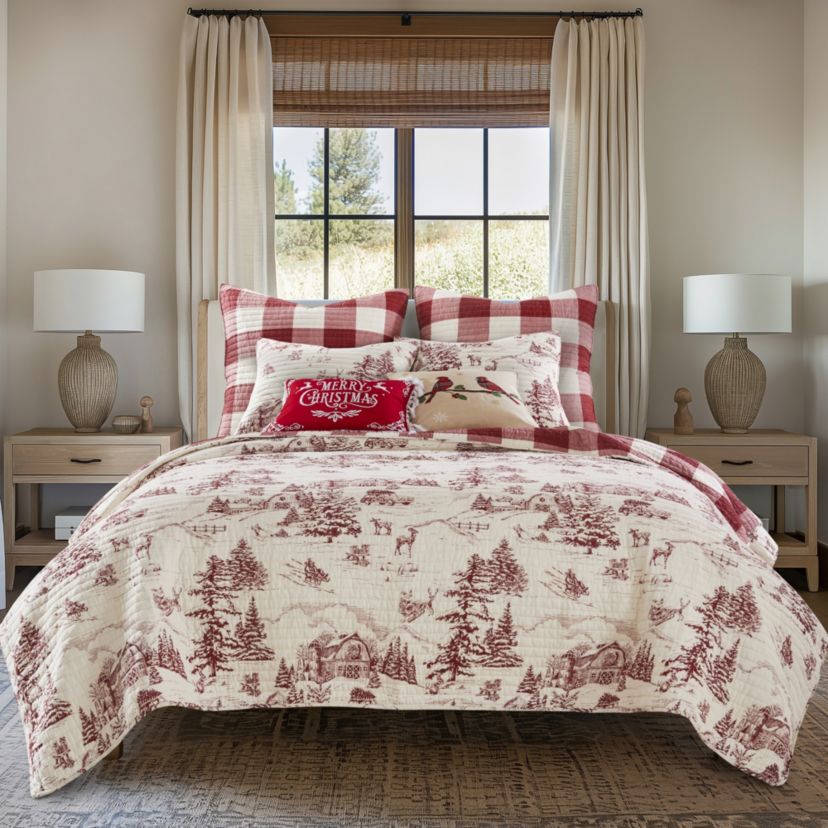Winter Sleigh Ride Red Quilt Set