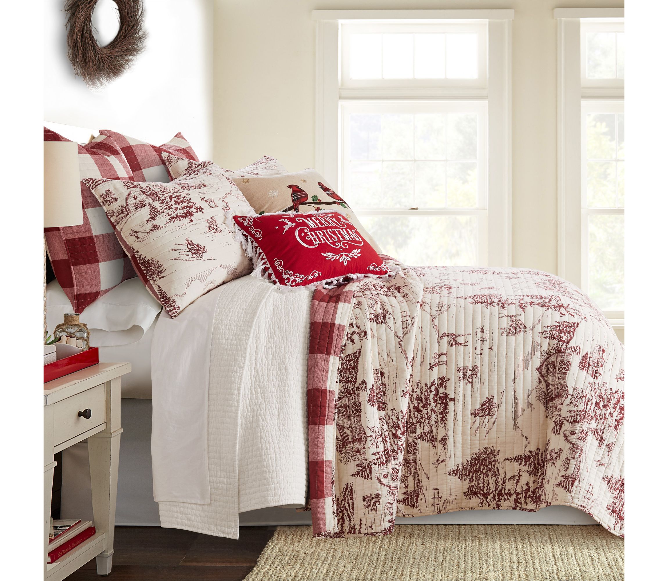 Winter Sleigh Ride Red Quilt Set