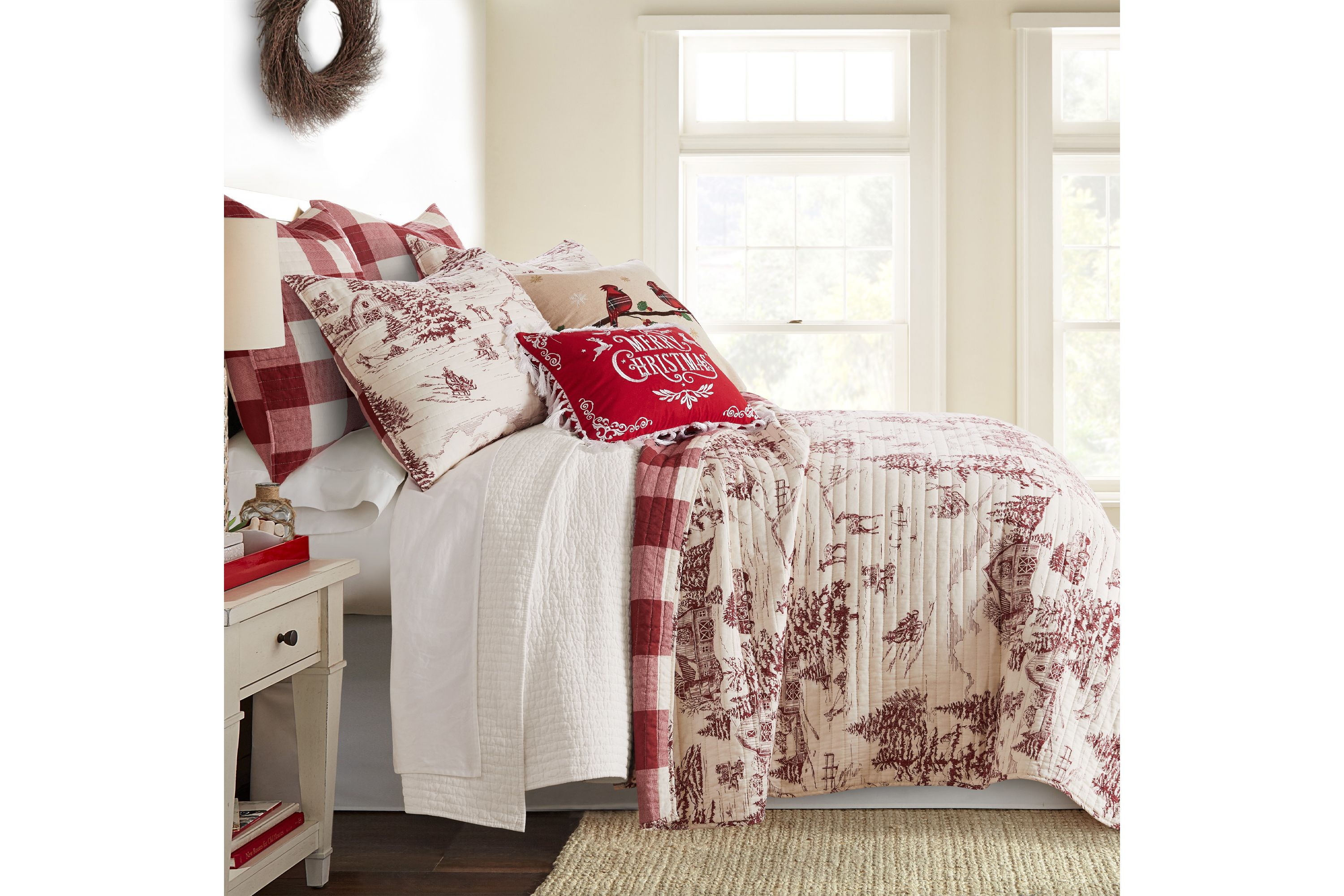Winter Sleigh Ride Red Quilt Set