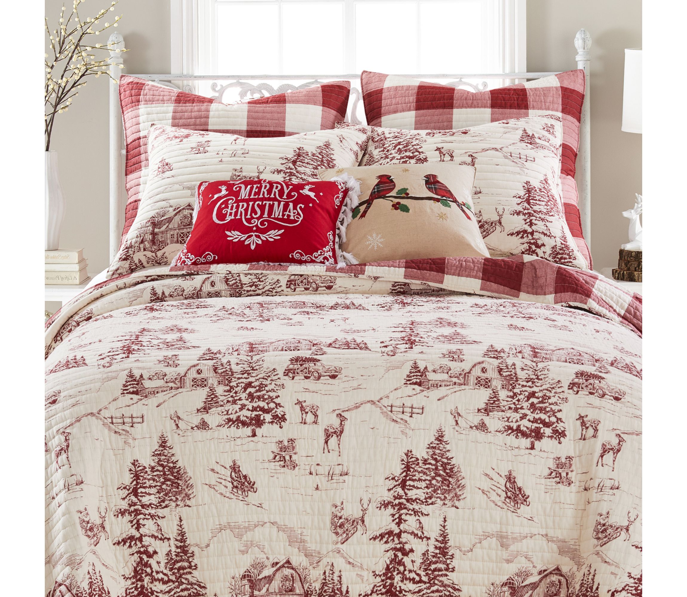 Winter Sleigh Ride Red Quilt Set