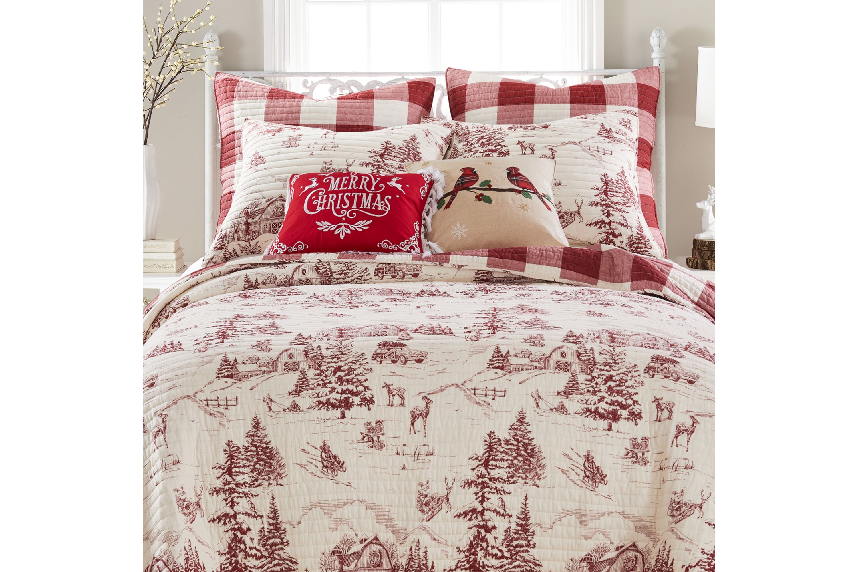Winter Sleigh Ride Red Quilt Set