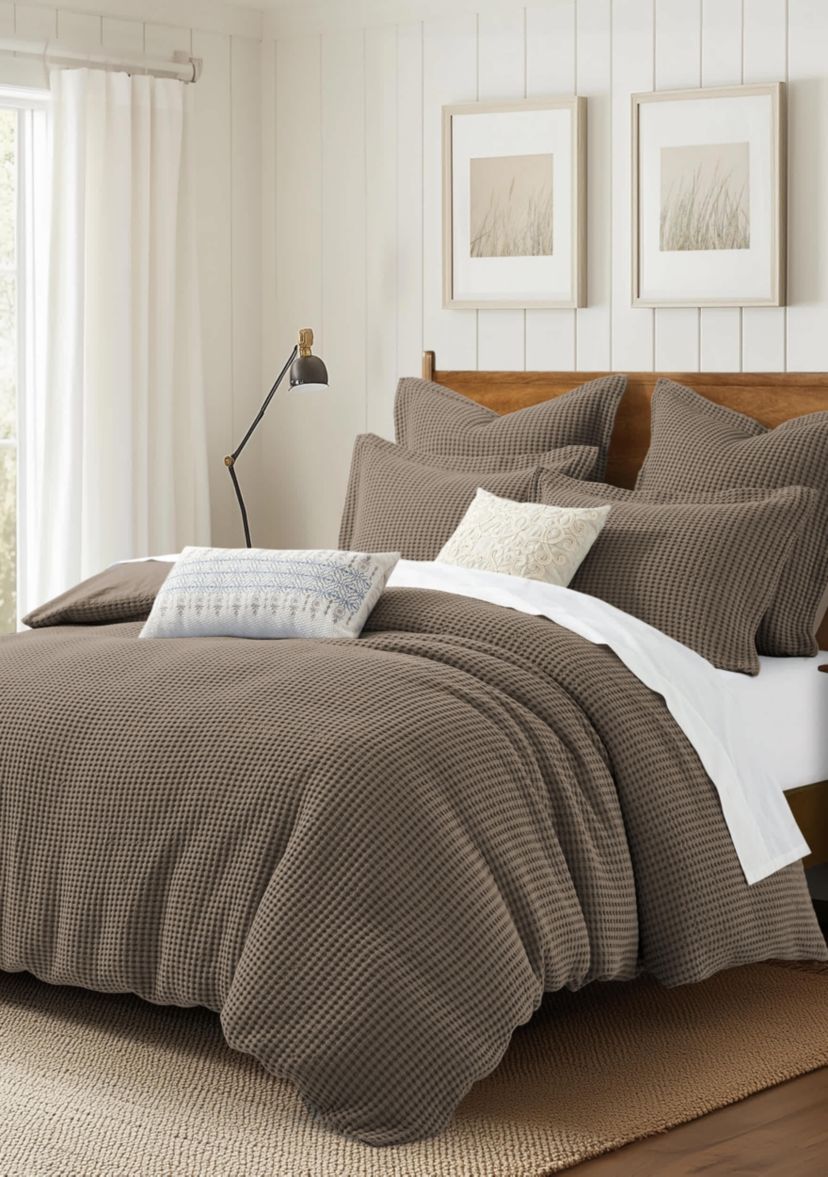 Mills Waffle Forest Green Duvet Set