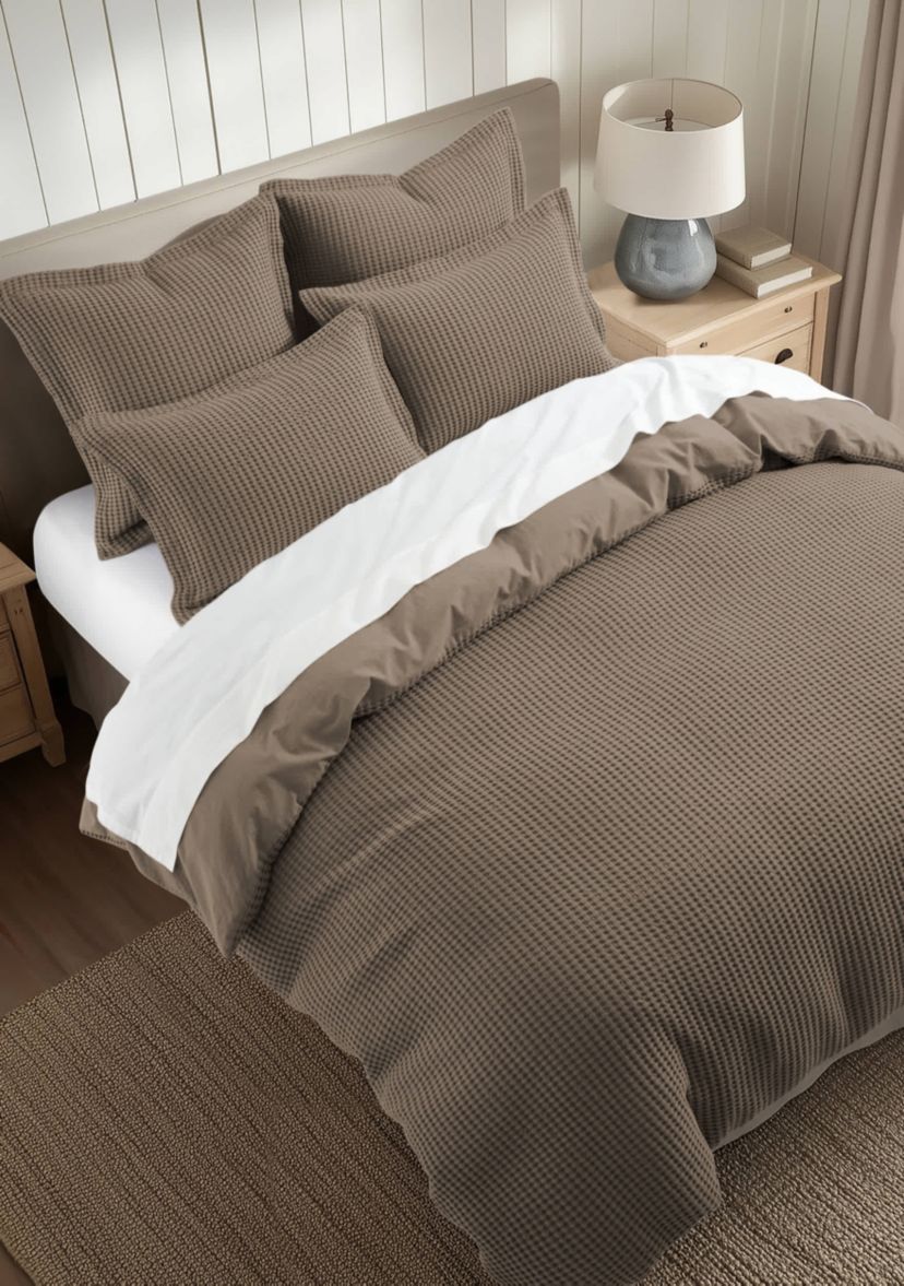 Mills Waffle Forest Green Duvet Set
