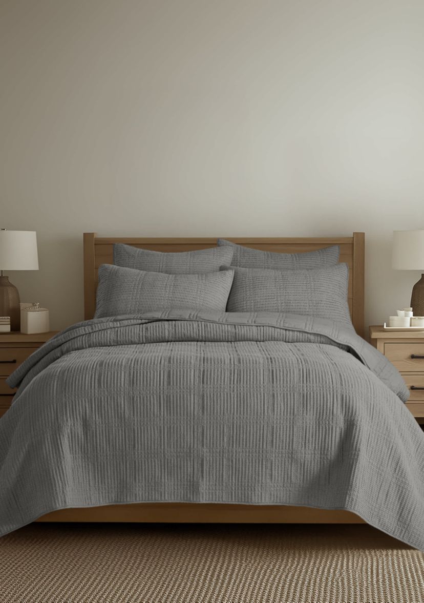 Cloud Waffle Undyed Cream Quilt Set