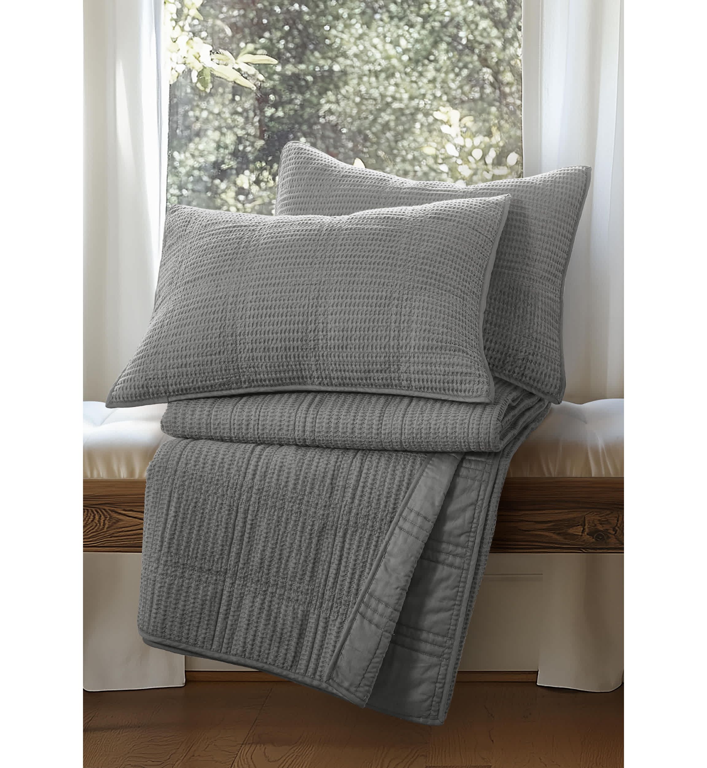 Cloud Waffle Undyed Cream Quilt Set