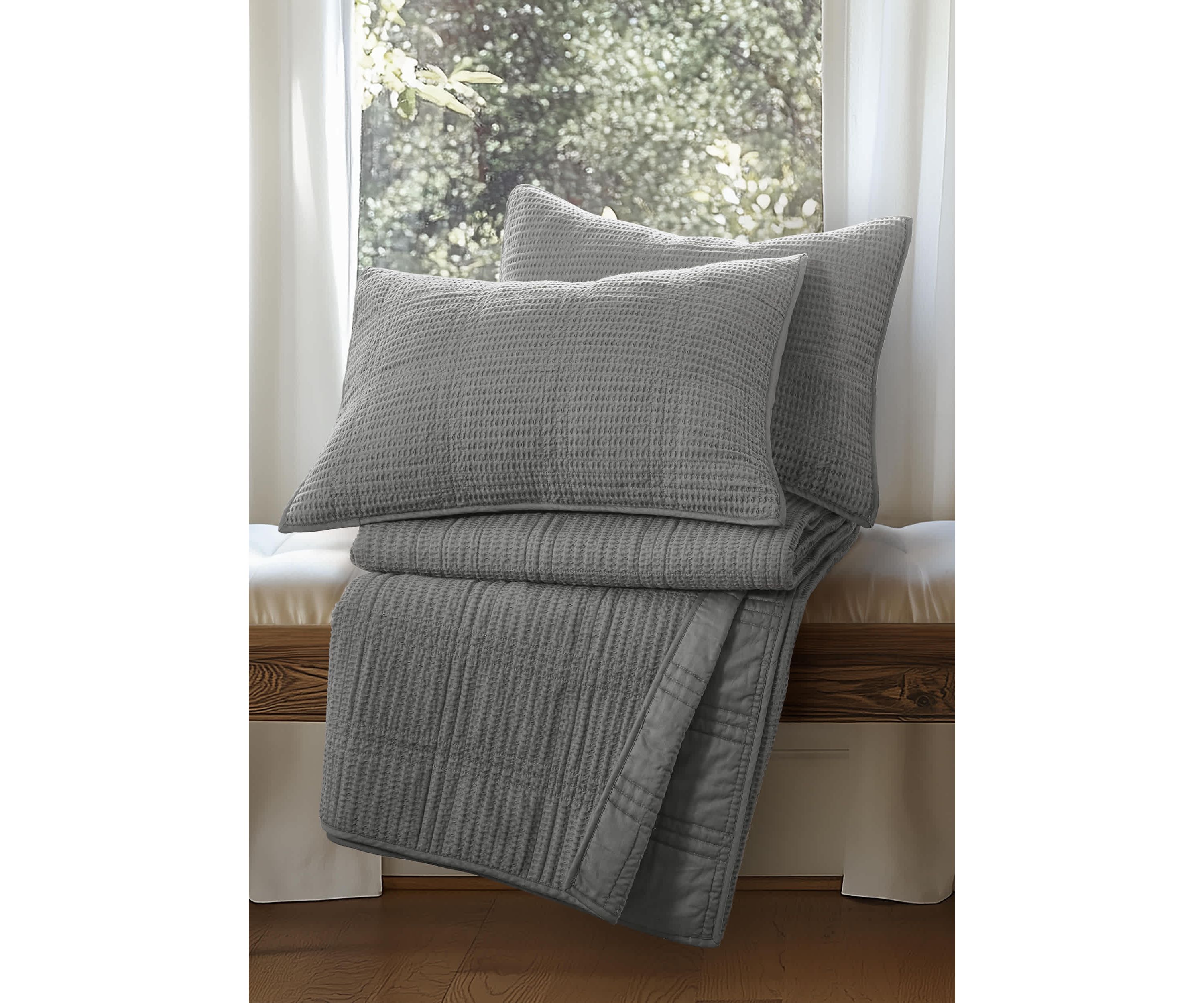 Cloud Waffle Undyed Cream Quilt Set