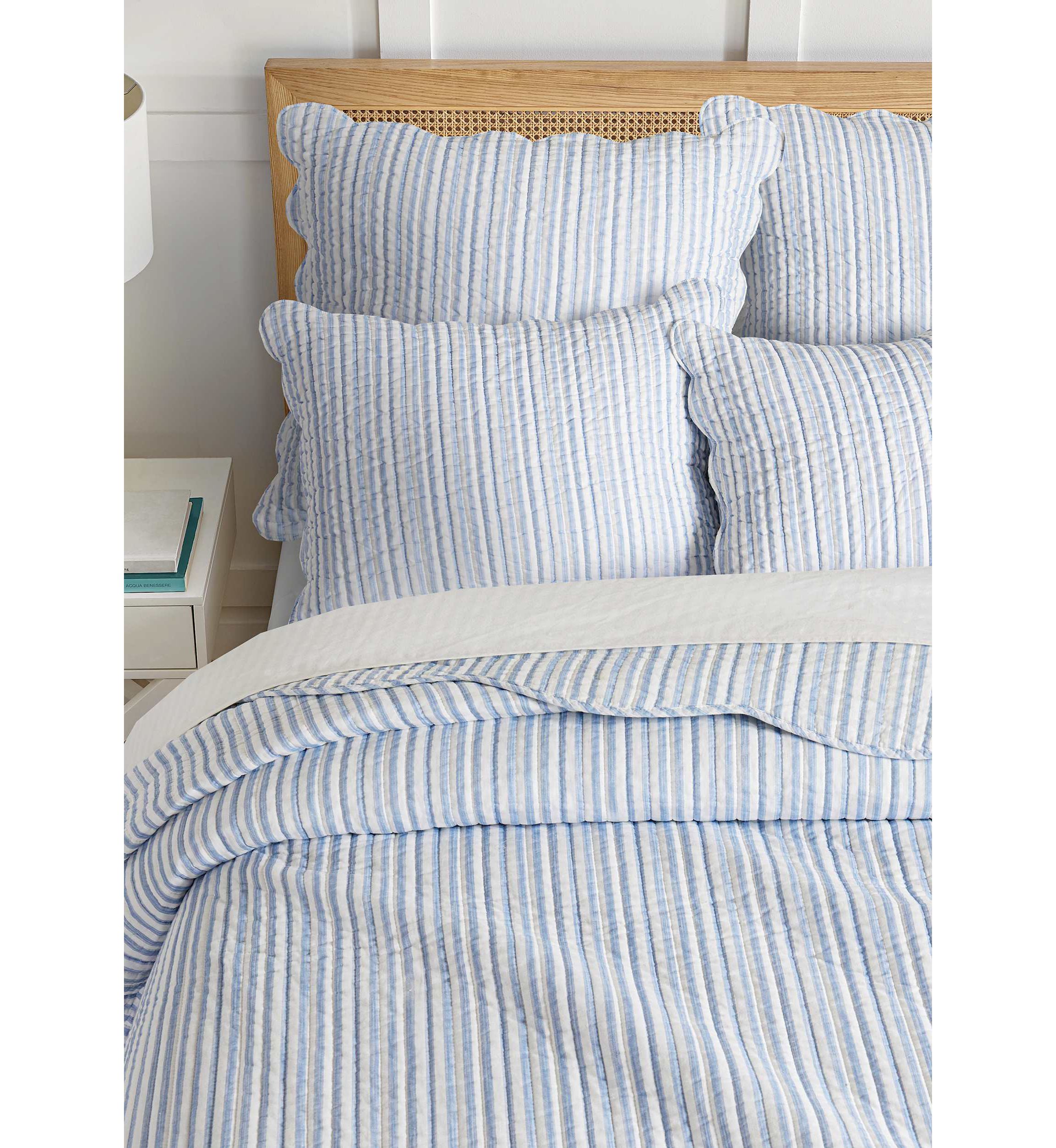 Martha Stripe Blue Quilt Set
