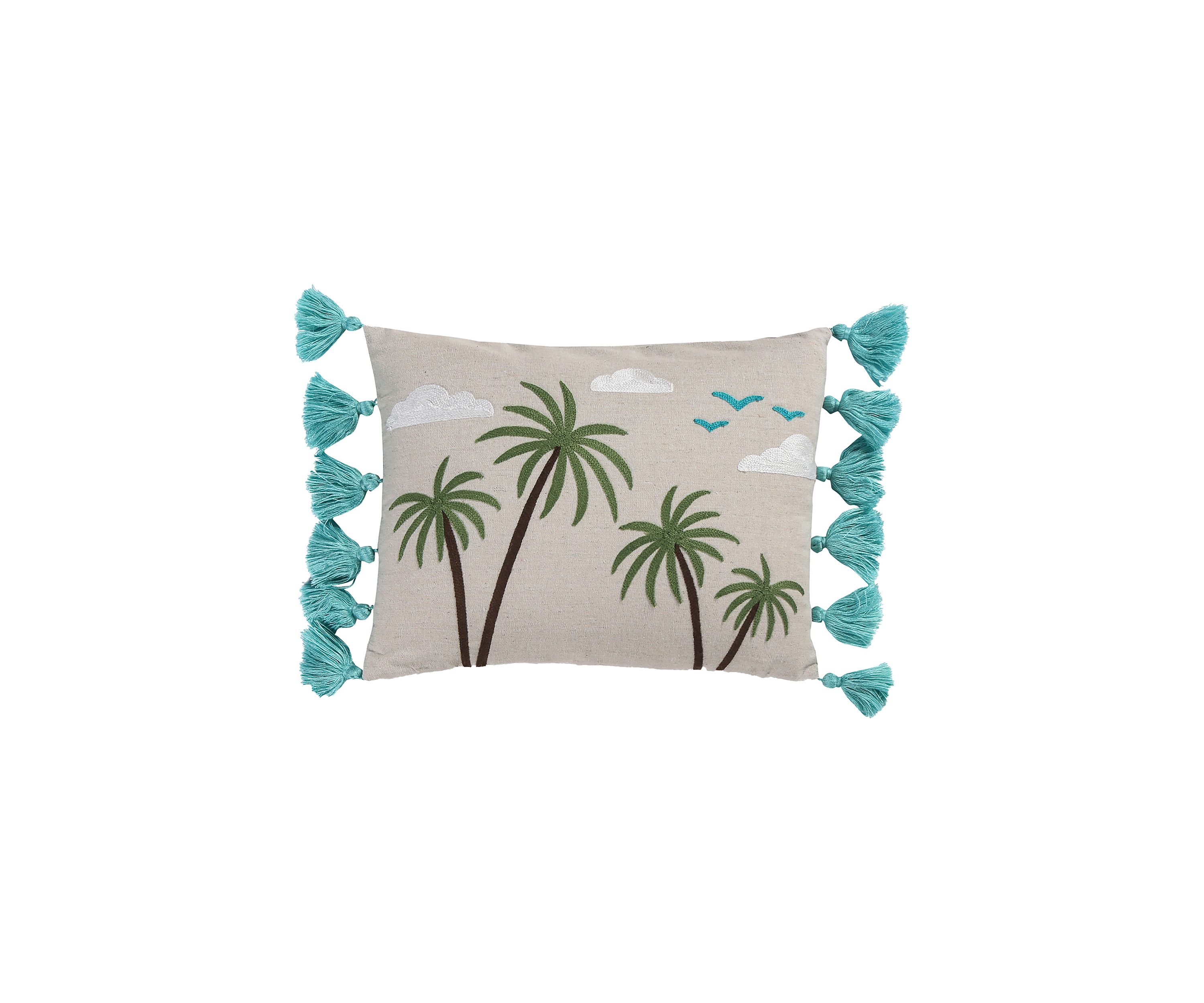 Beach Days Palm Tassel Pillow