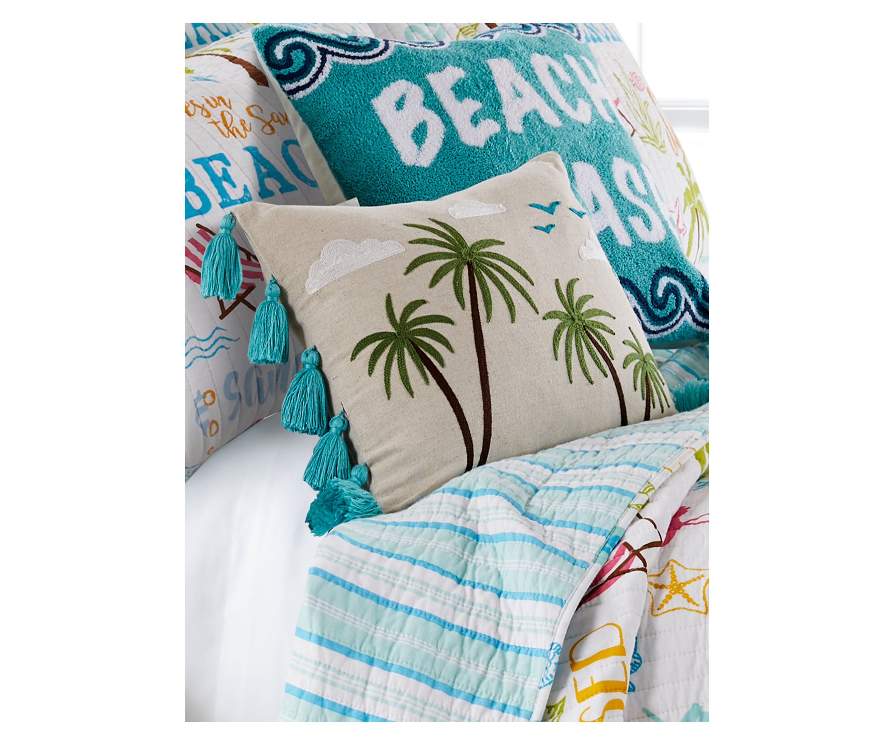 Beach Days Palm Tassel Pillow
