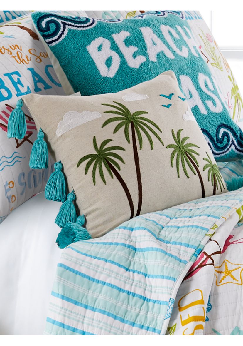Beach Days Palm Tassel Pillow