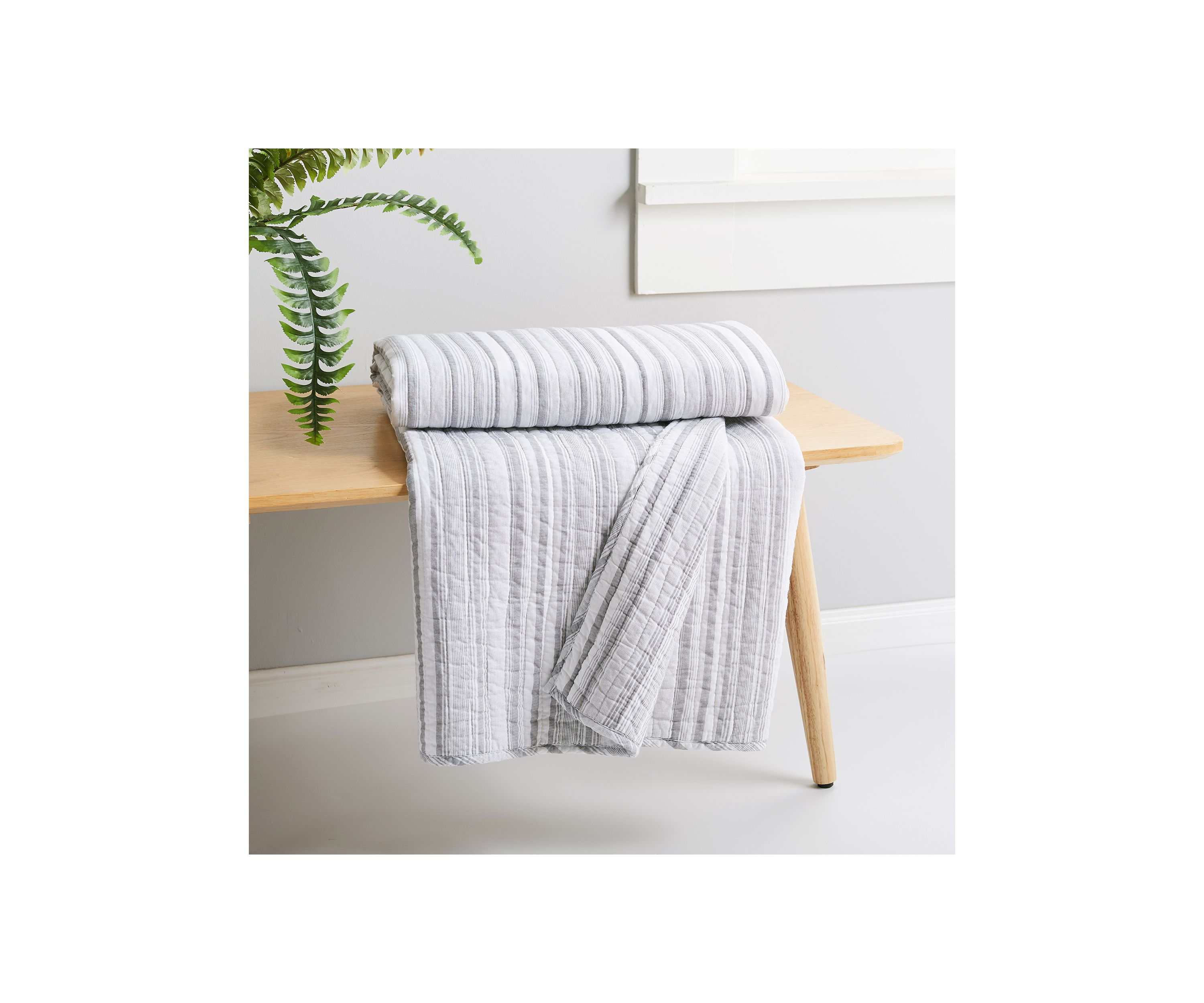 Bondi Stripe Gray Quilted Throw