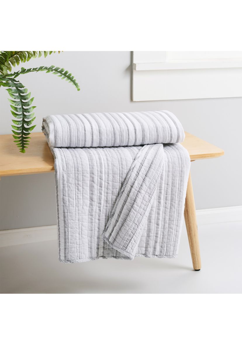 Bondi Stripe Gray Quilted Throw