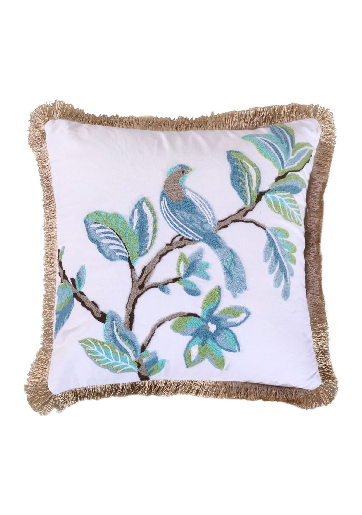 Cressida Crewel Bird Fringe Pillow