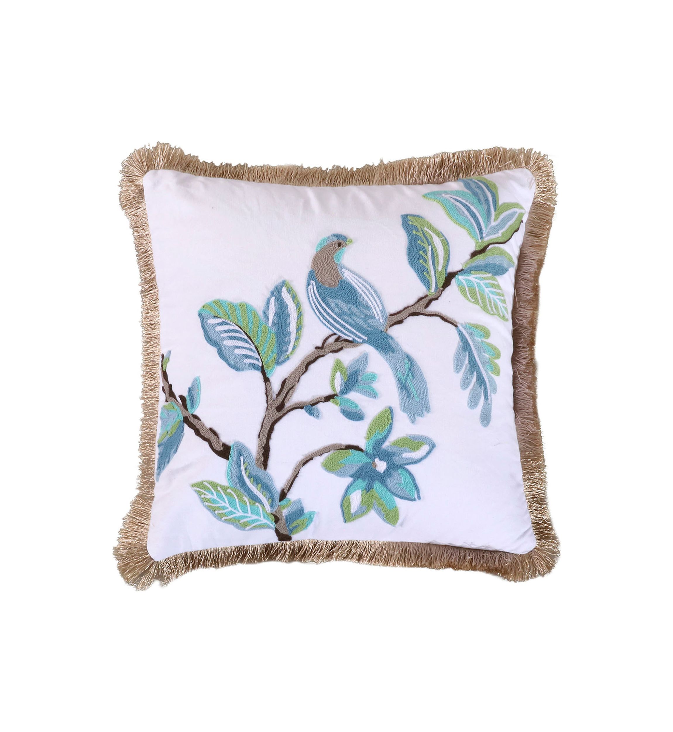 Cressida Crewel Bird Fringe Pillow