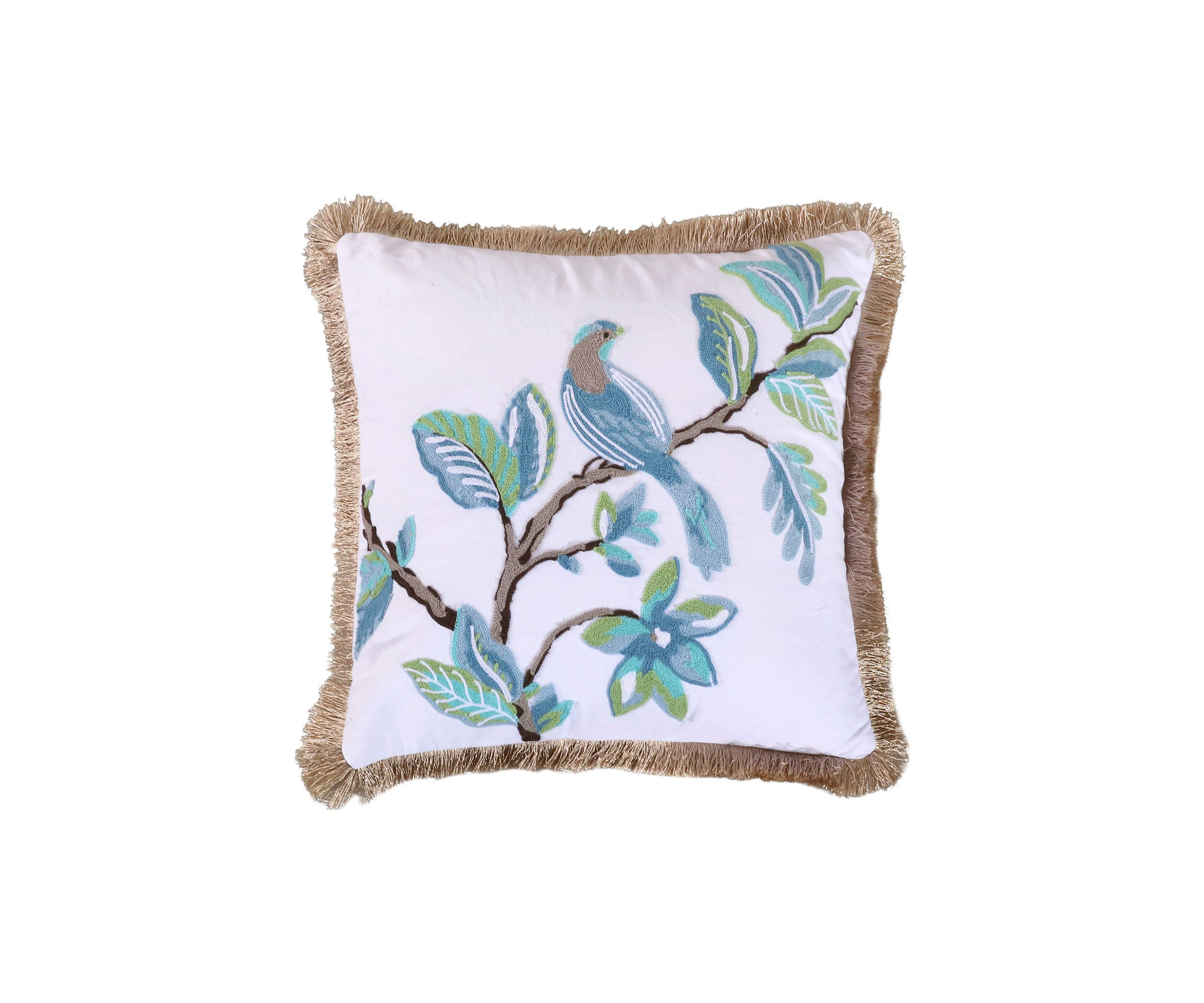 Cressida Crewel Bird Fringe Pillow