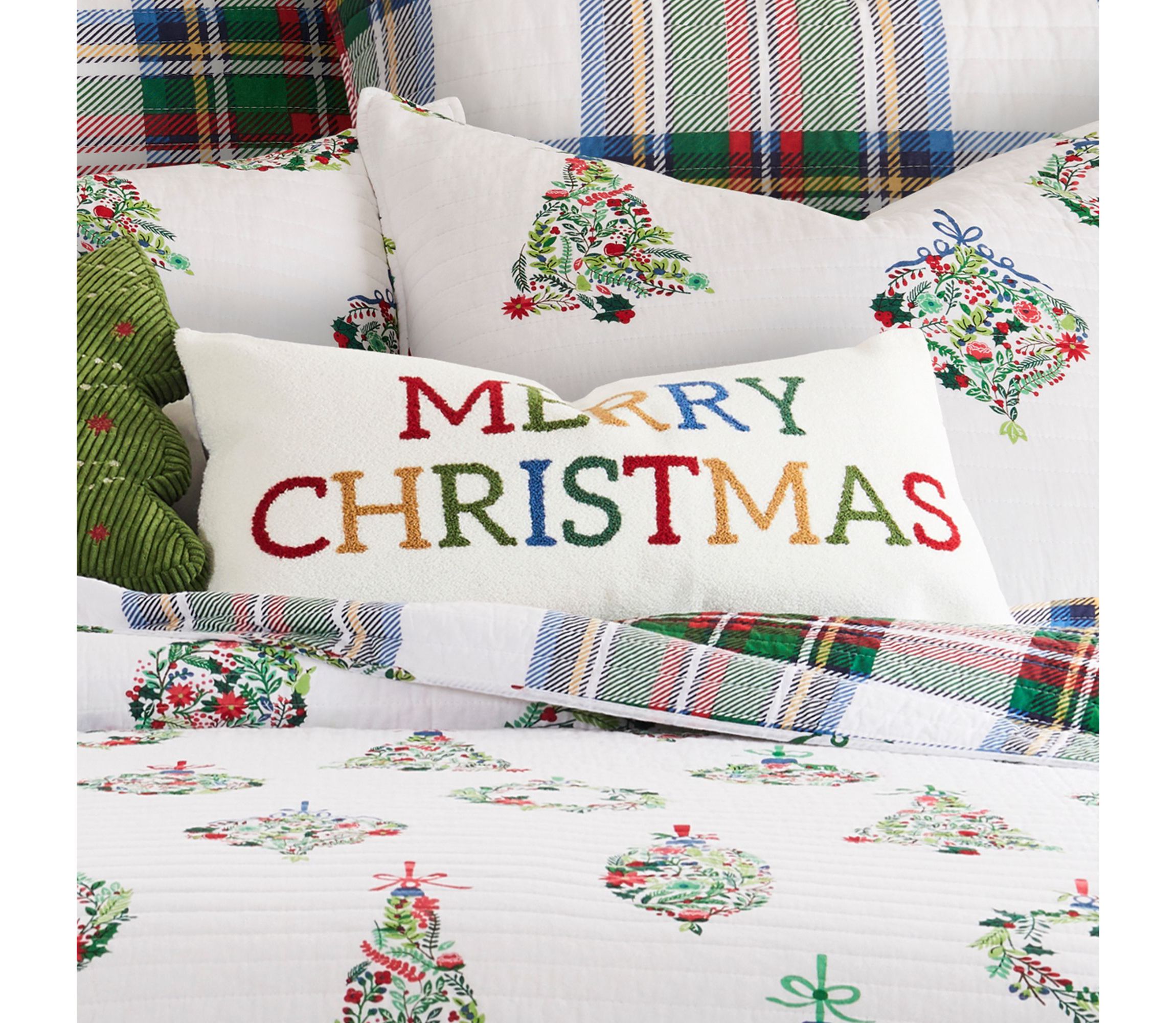 Festive Baubles Merry Christmas Pillow 12x24