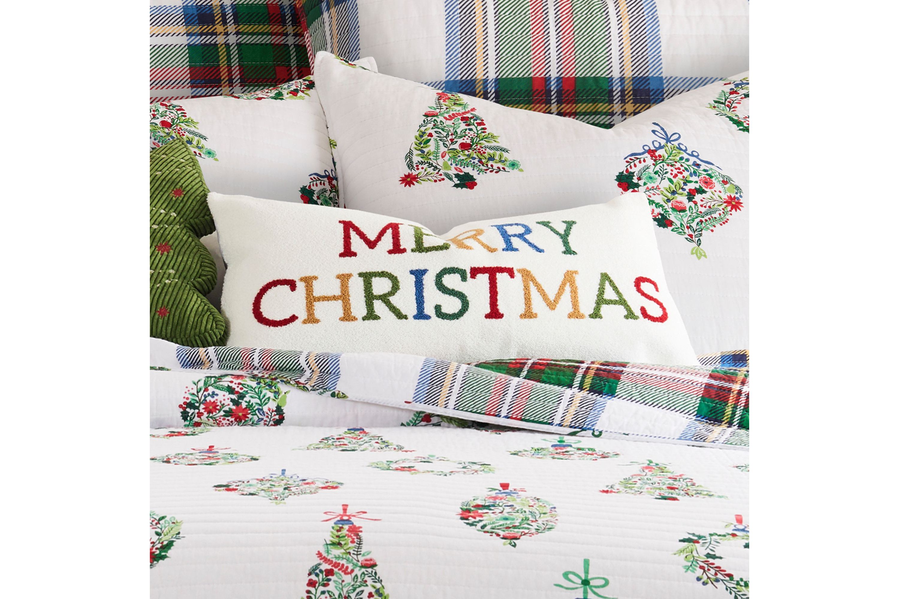 Festive Baubles Merry Christmas Pillow 12x24