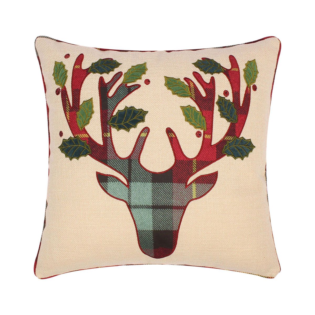 Yuletide Plaid Applique Pillow 18x18