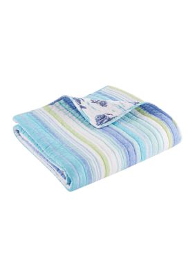 Levtex Home Set Trapunta Laida Beach Per Letto Matrimoniale, 100% Cotone Con Righe Costa E Pesci Tropicali, Verde Blu E Bianco