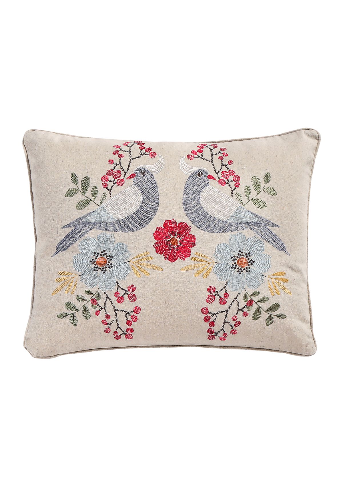 Angelina Linen Bird Embroidered Pillow