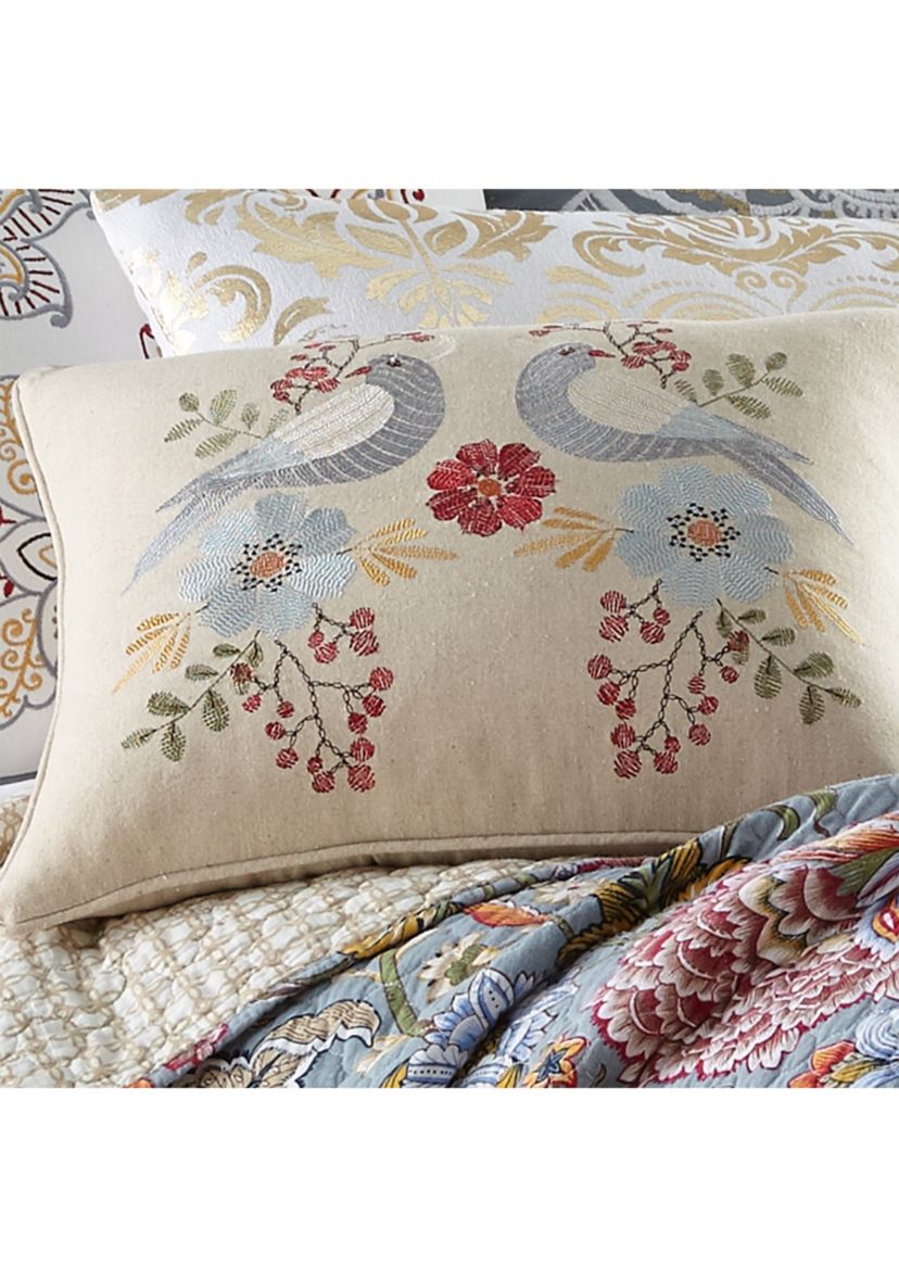Angelina Linen Bird Embroidered Pillow
