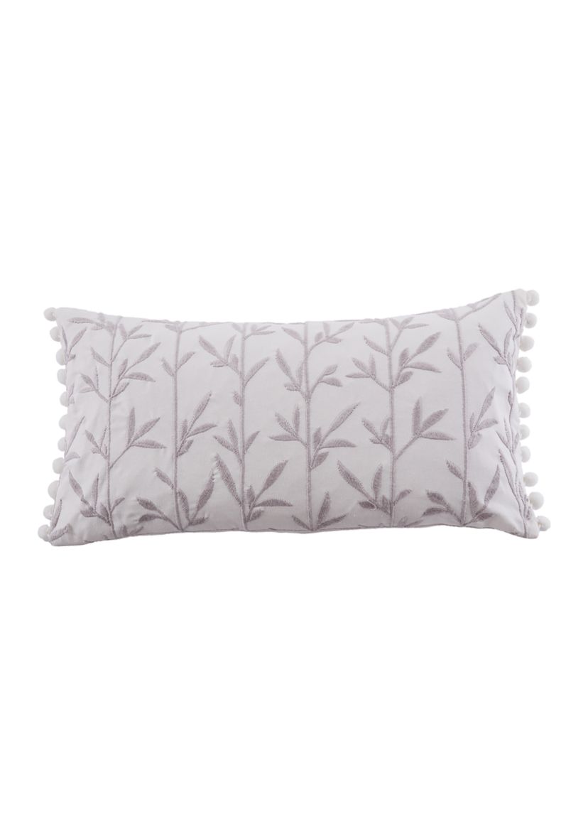 Pippa Embroidered Leaves Pom Pillow
