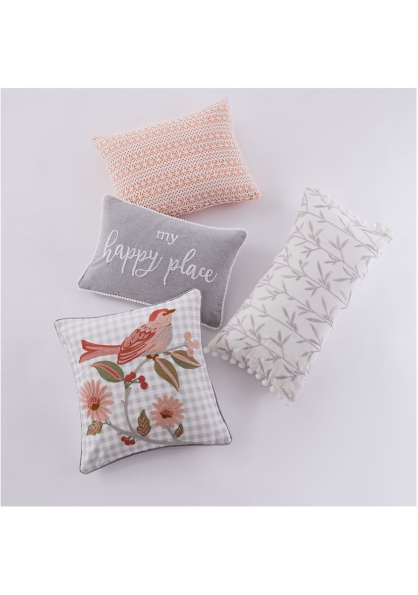 Pippa Embroidered Leaves Pom Pillow