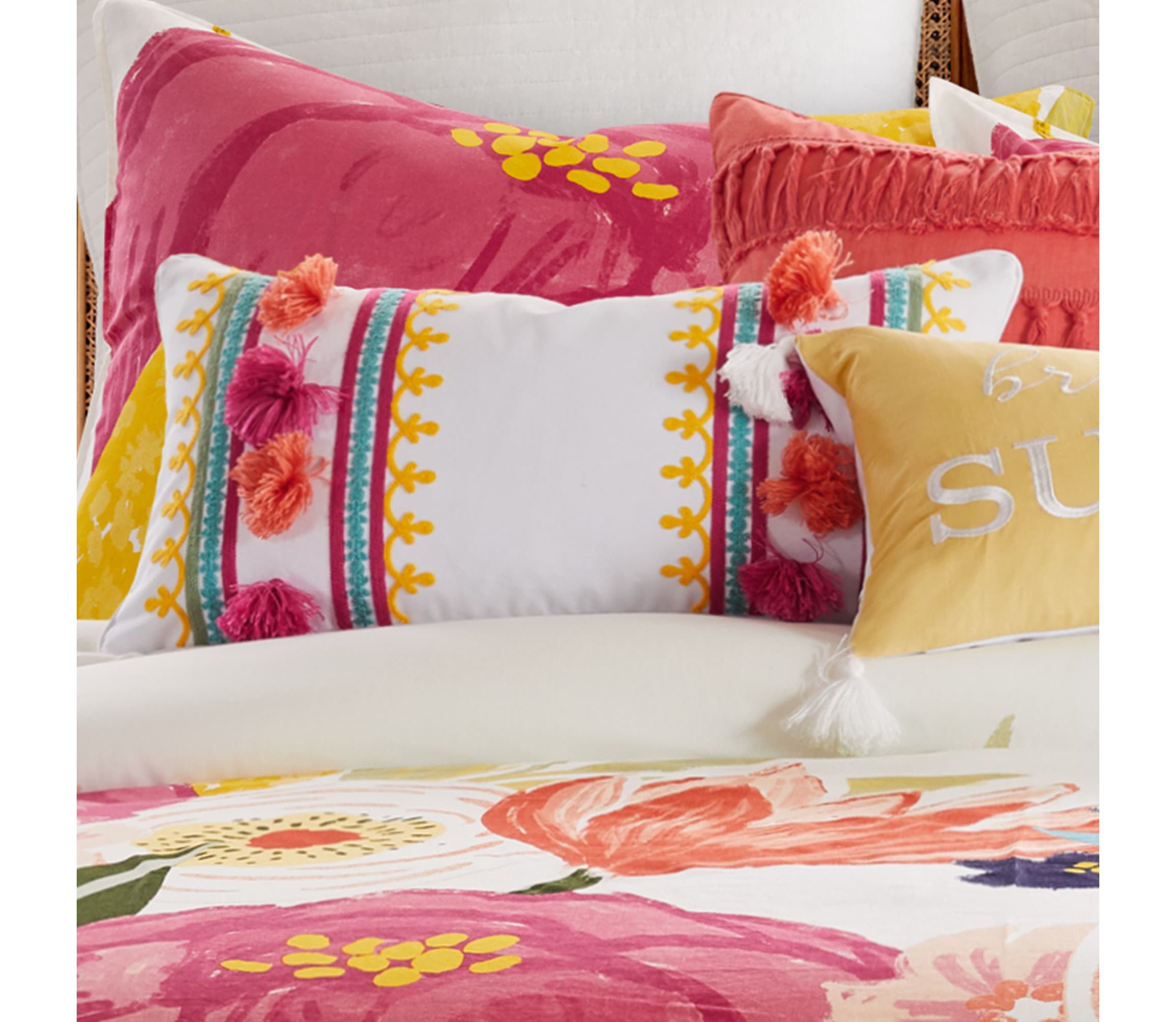 Grandiflora Embroidered Tassel Pillow