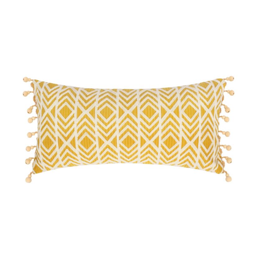 Ashika Ochre Embroidered Diamonds Bead Trim Pillow