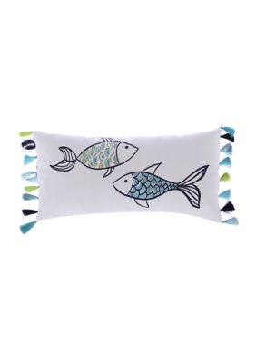 Embroidered Fish with Tassels Pillow