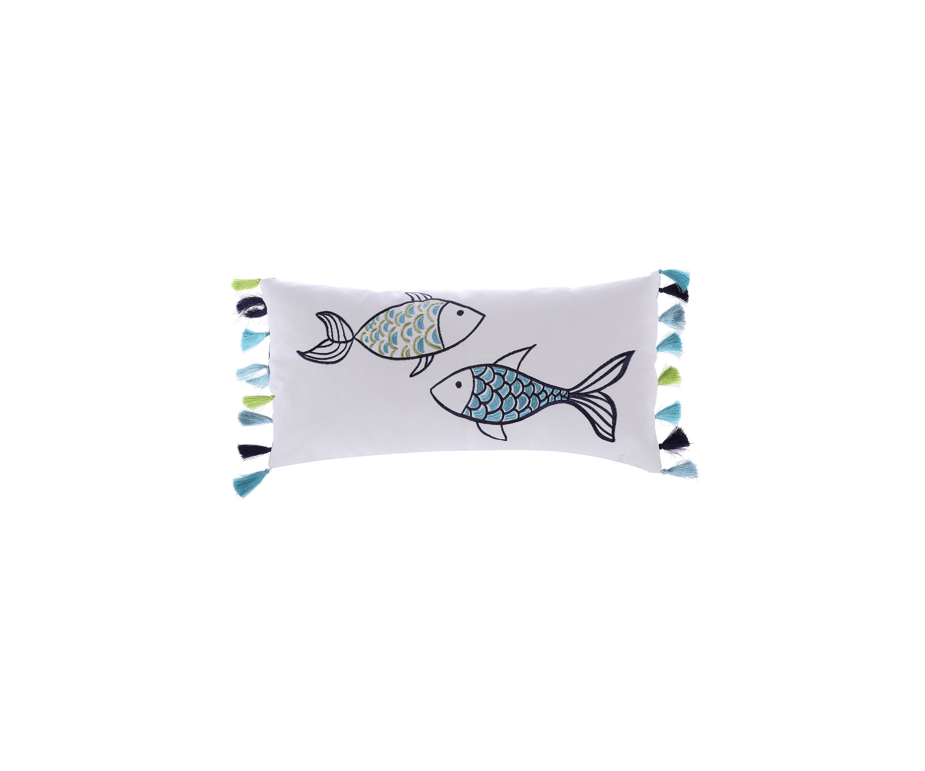 Embroidered Fish with Tassels Pillow