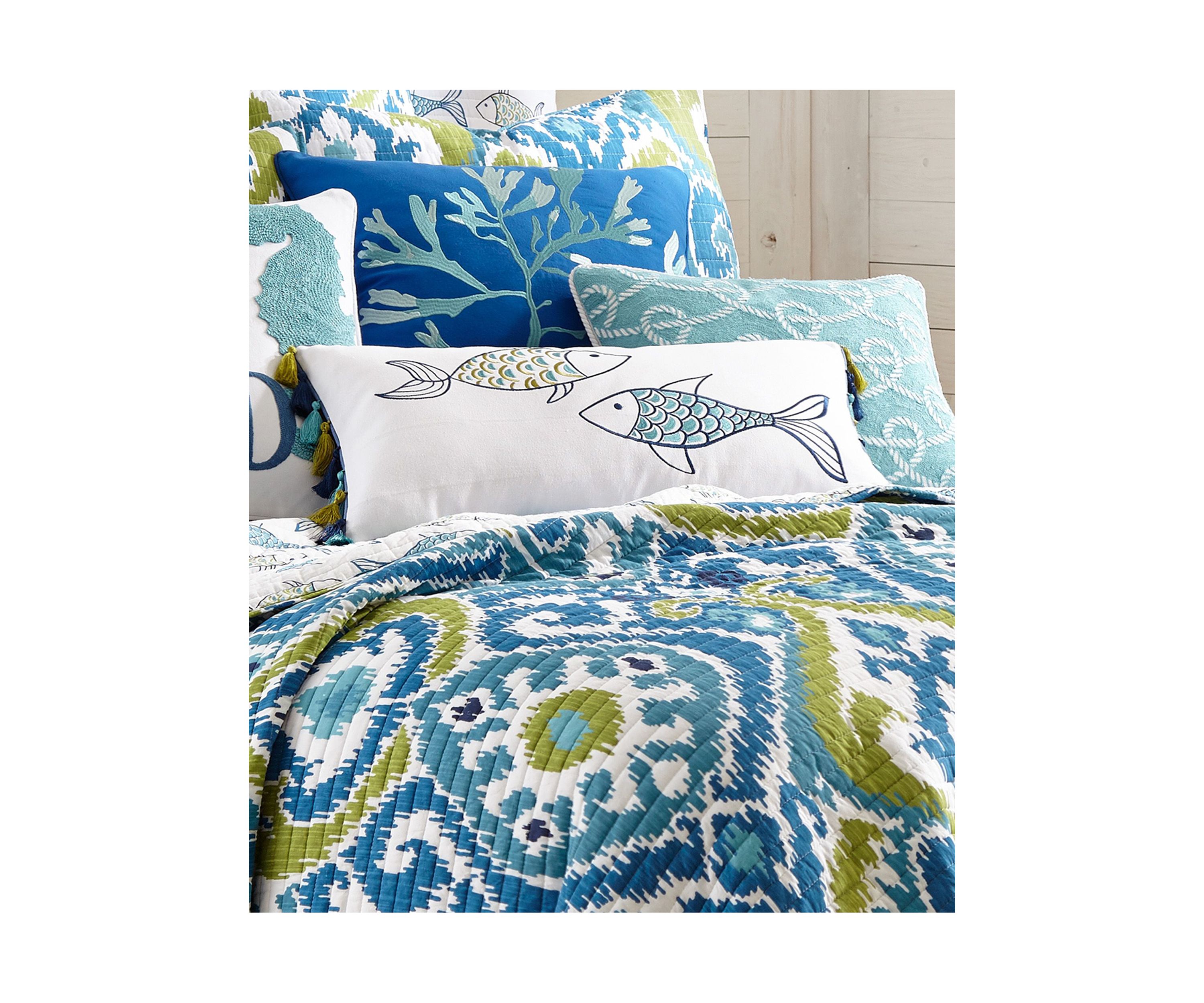 Embroidered Fish with Tassels Pillow