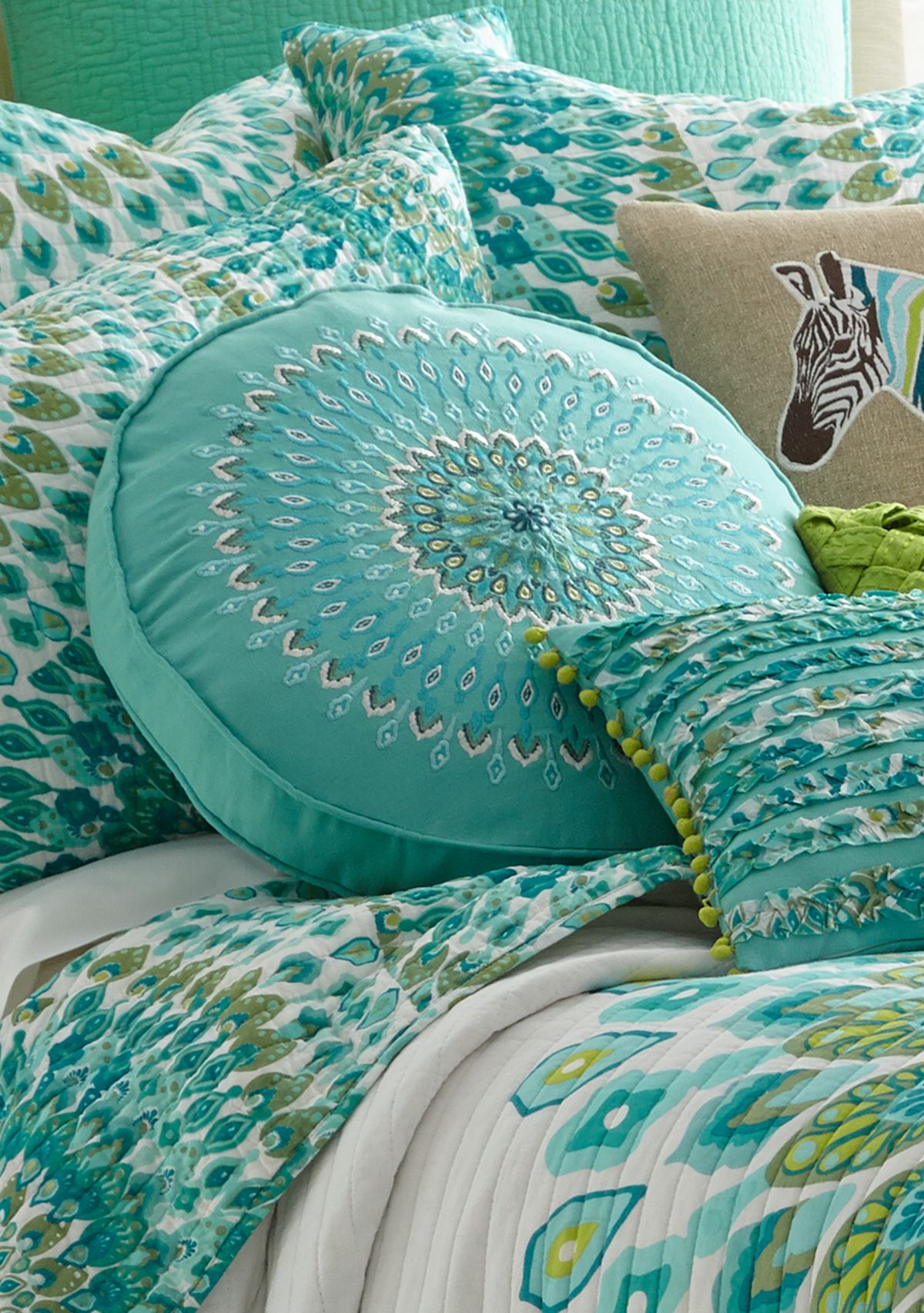 Mirage Teal Round Pillow