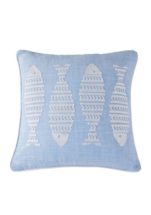 Levtex Blue Sea Fish Embroidered Pillow
